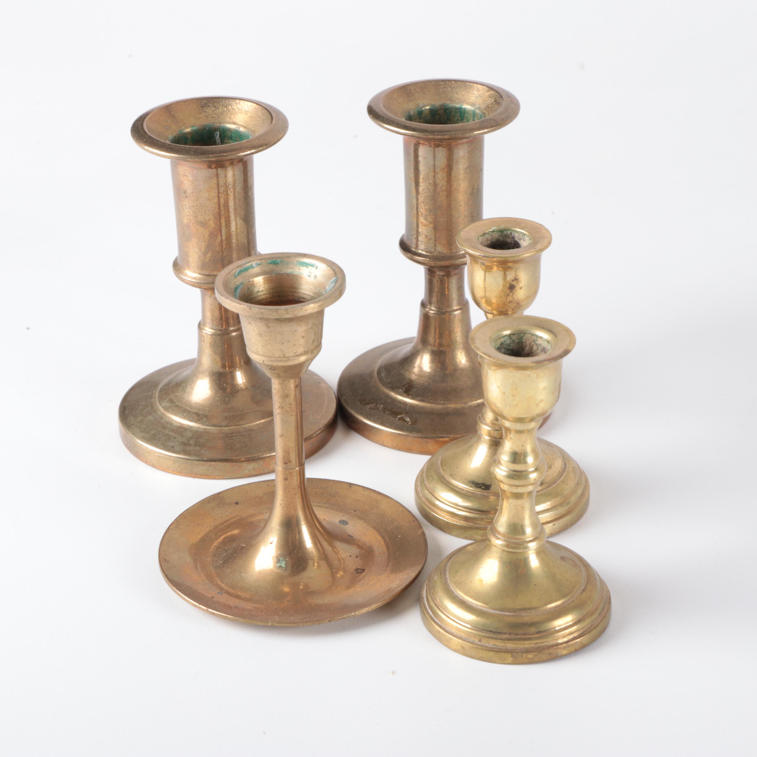 Brass Candlesticks and School or Dinner Bells