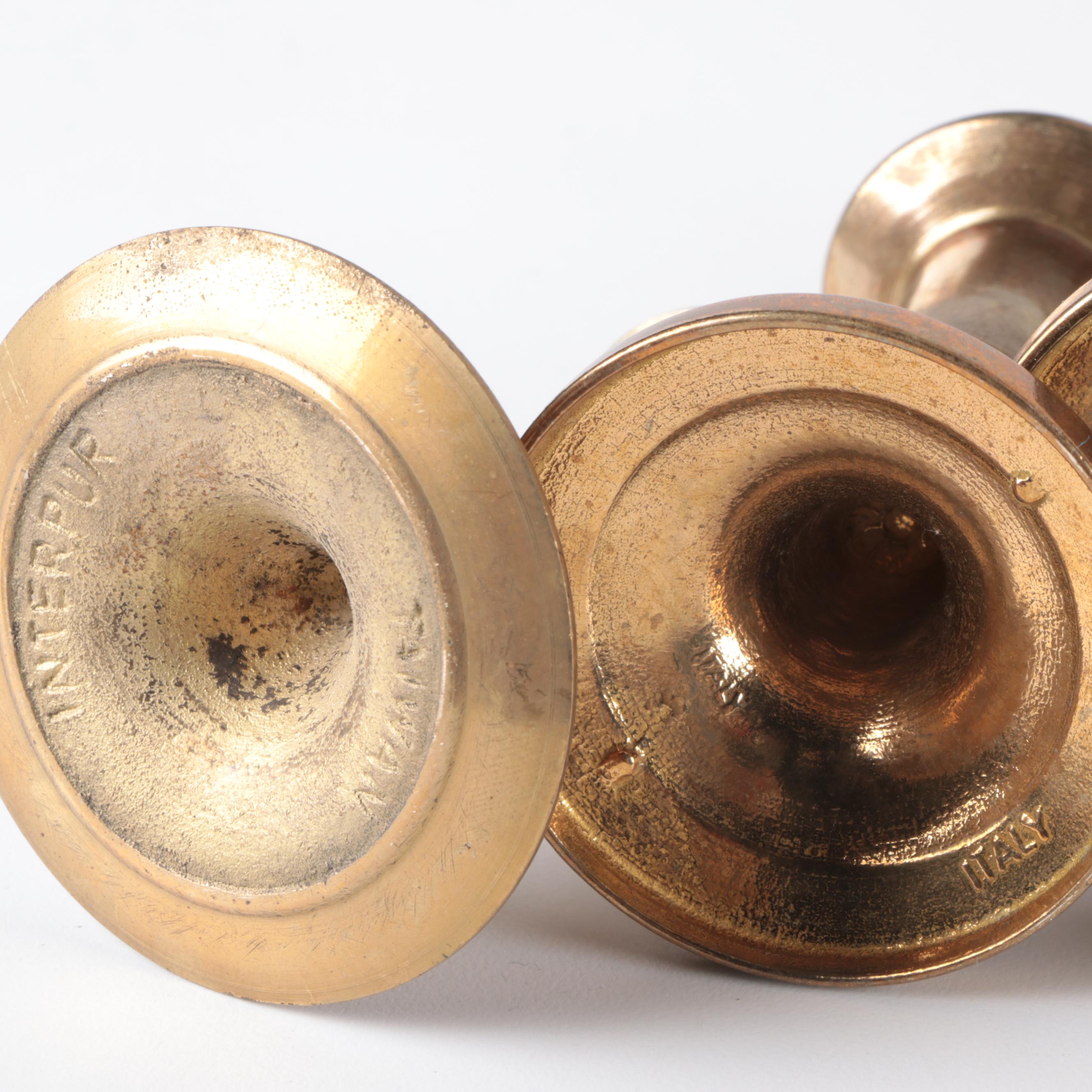 Brass Candlesticks and School or Dinner Bells