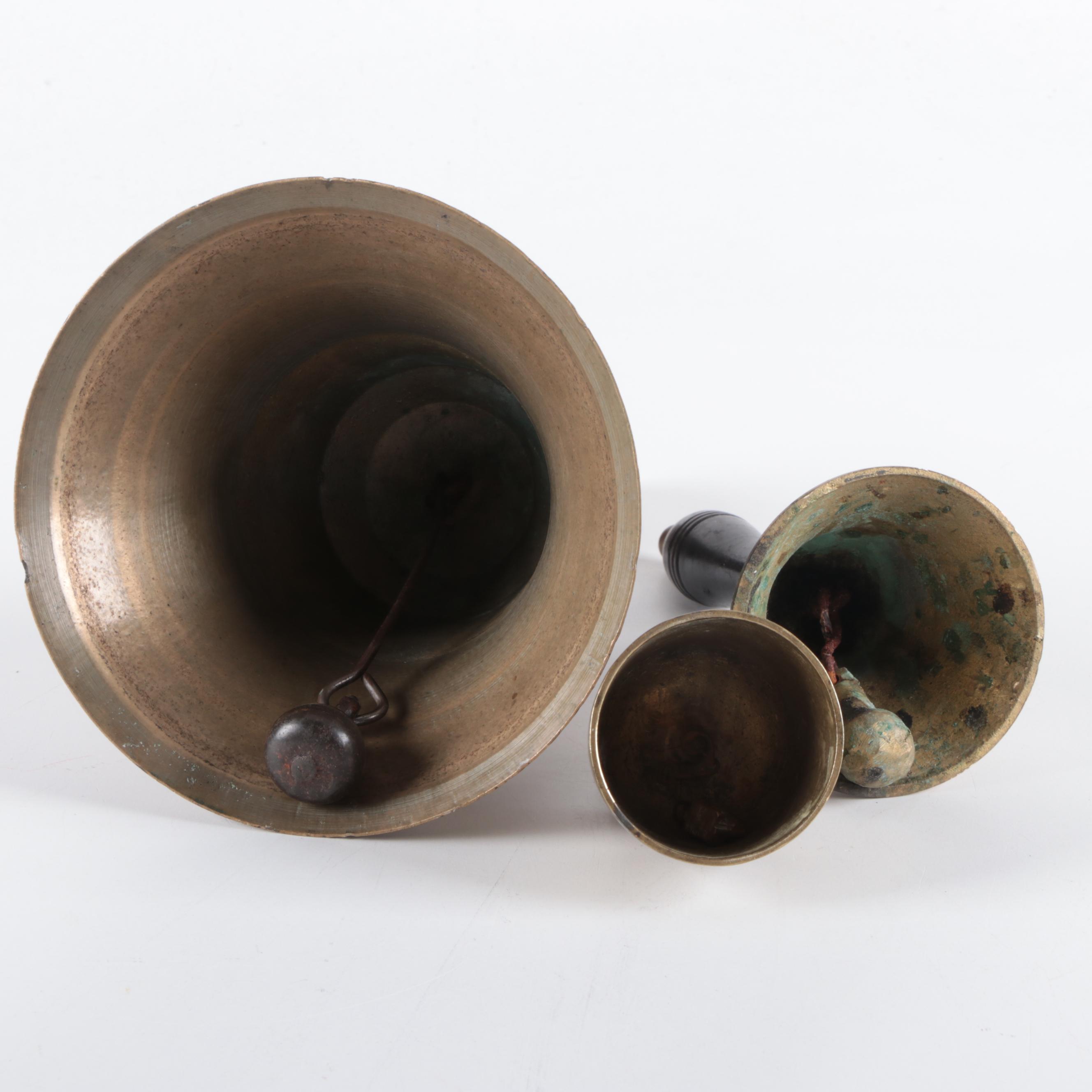 Brass Candlesticks and School or Dinner Bells