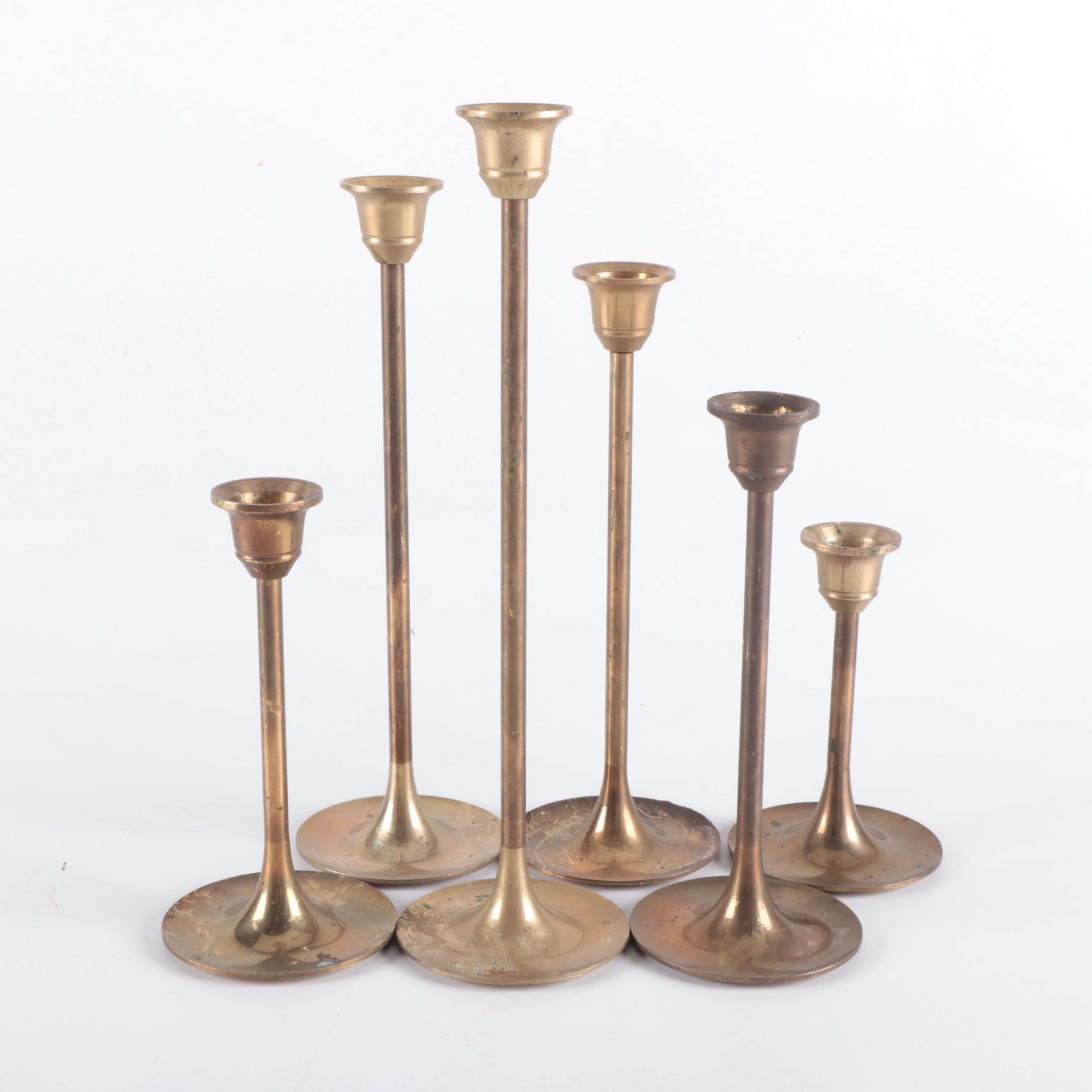 Brass Candlesticks and School or Dinner Bells