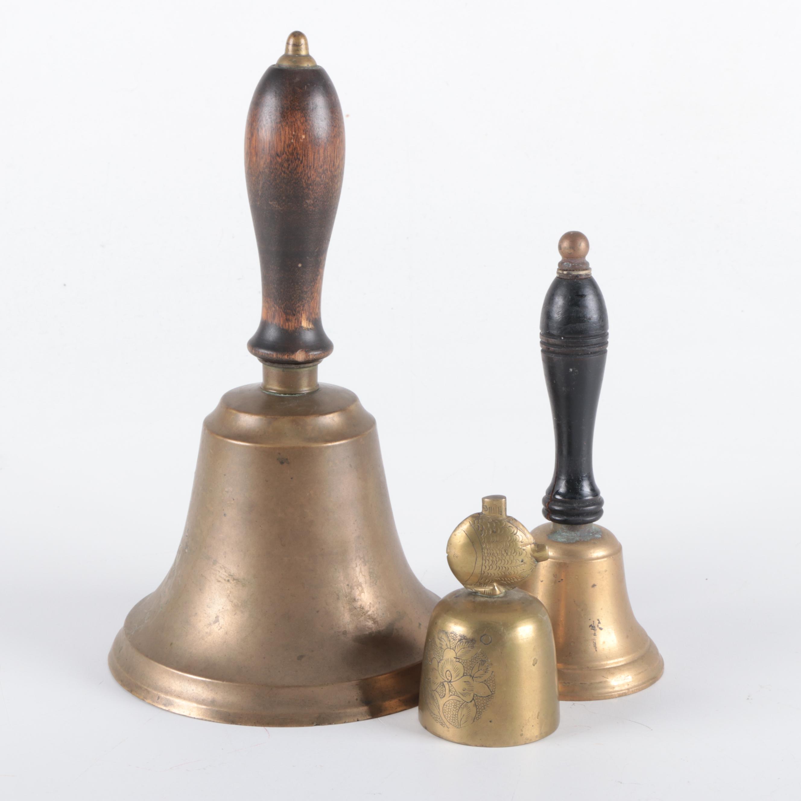 Brass Candlesticks and School or Dinner Bells