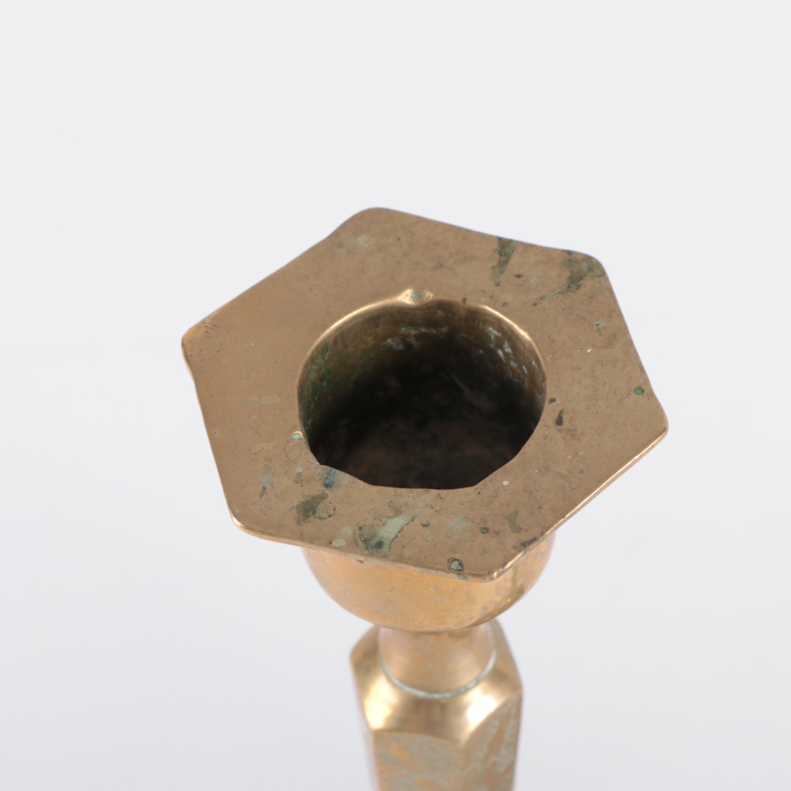 Brass Candlesticks and School or Dinner Bells