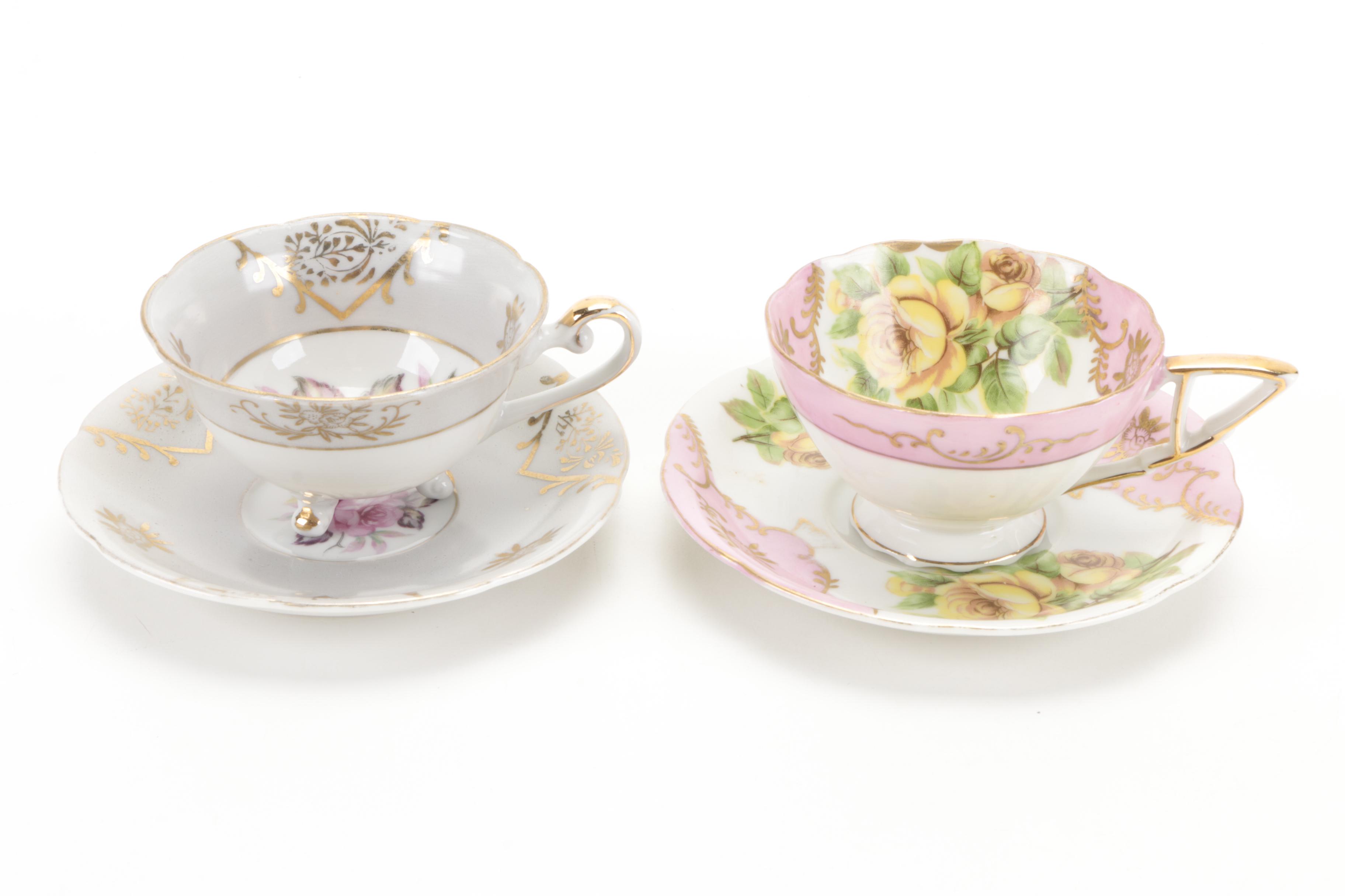 Japanese and English Porcelain and Bone China Teacups and Saucers