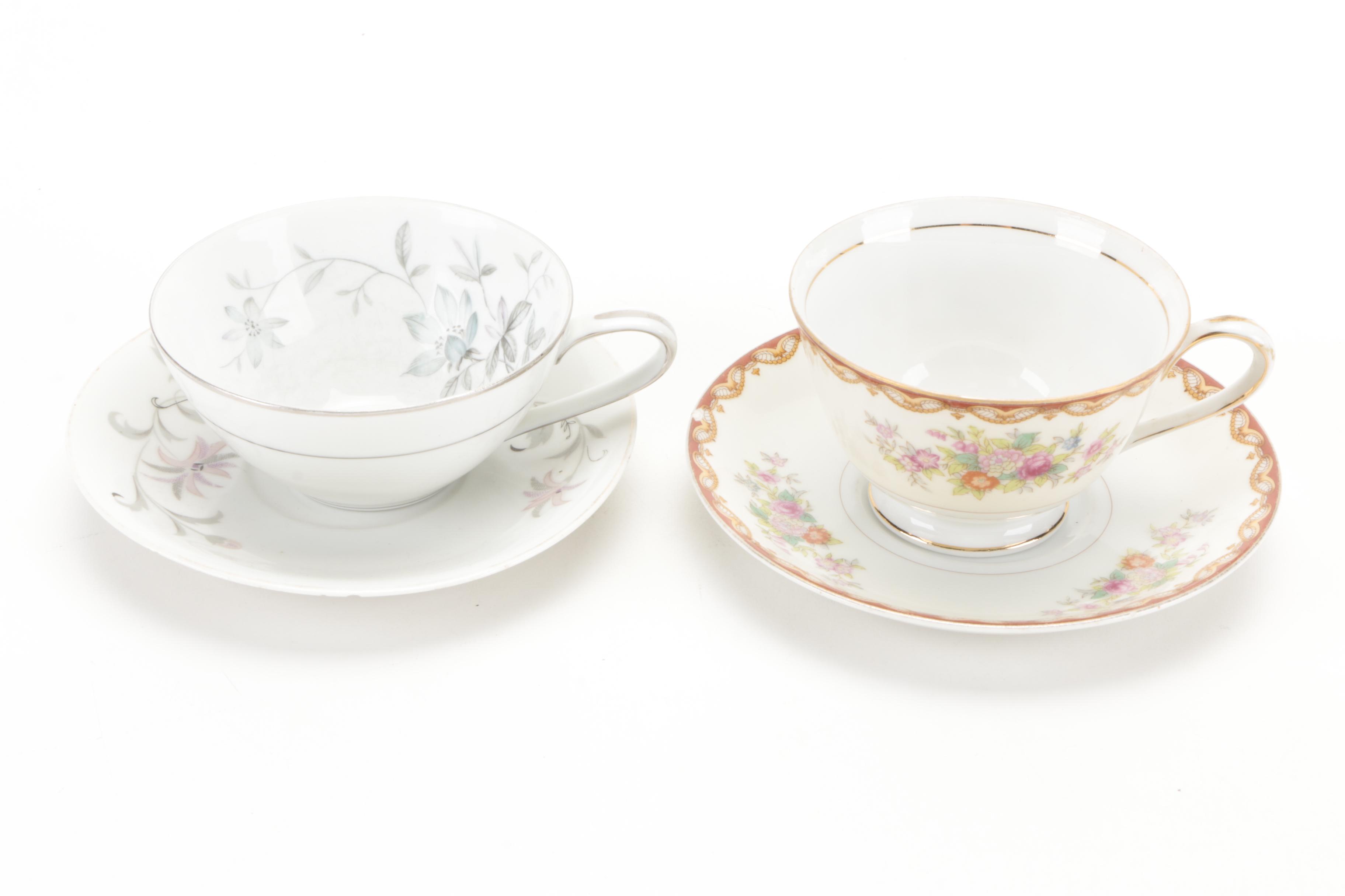 Japanese and English Porcelain and Bone China Teacups and Saucers