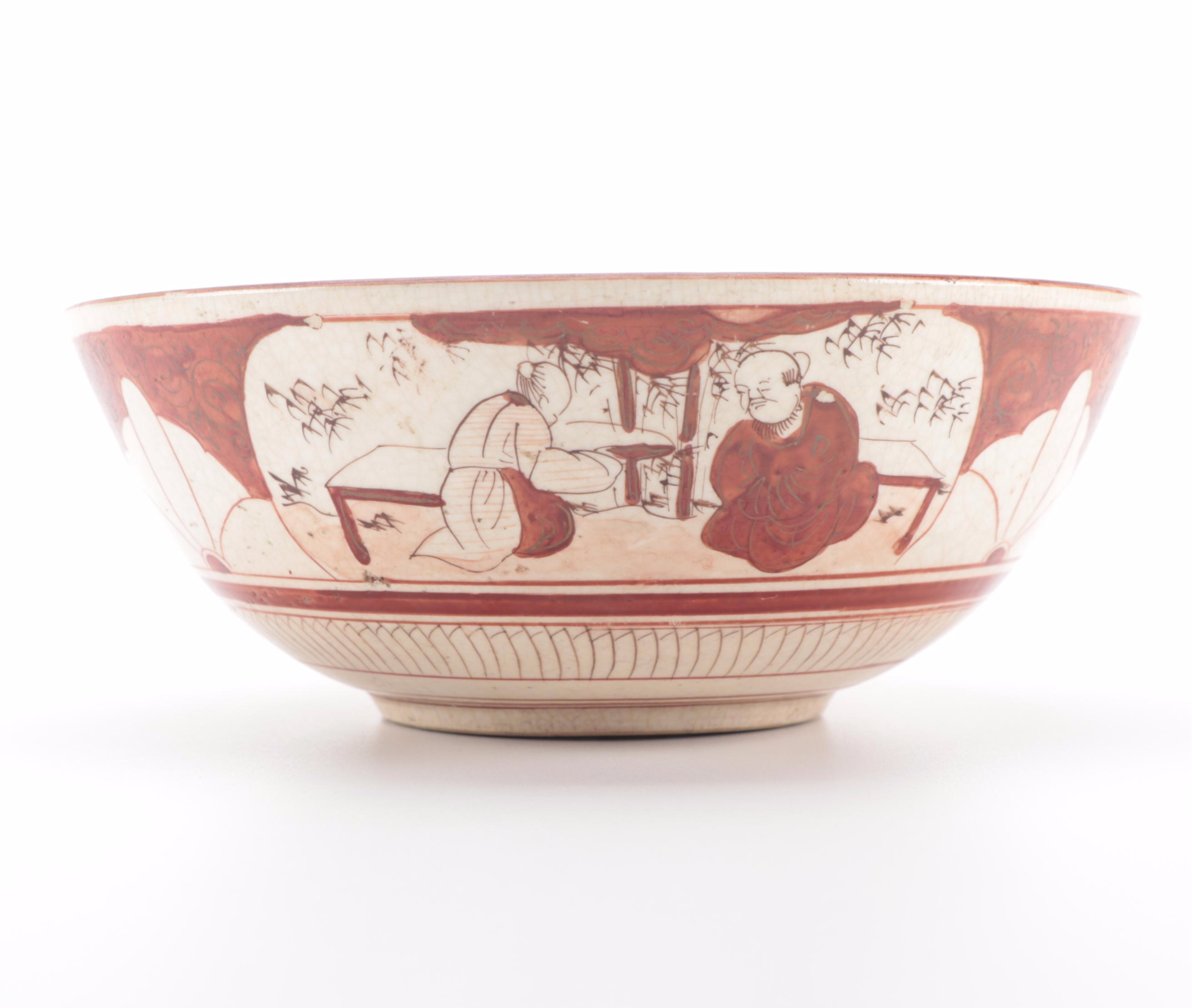 Japanese Kutani Bowl with Other Porcelain Table Accessories