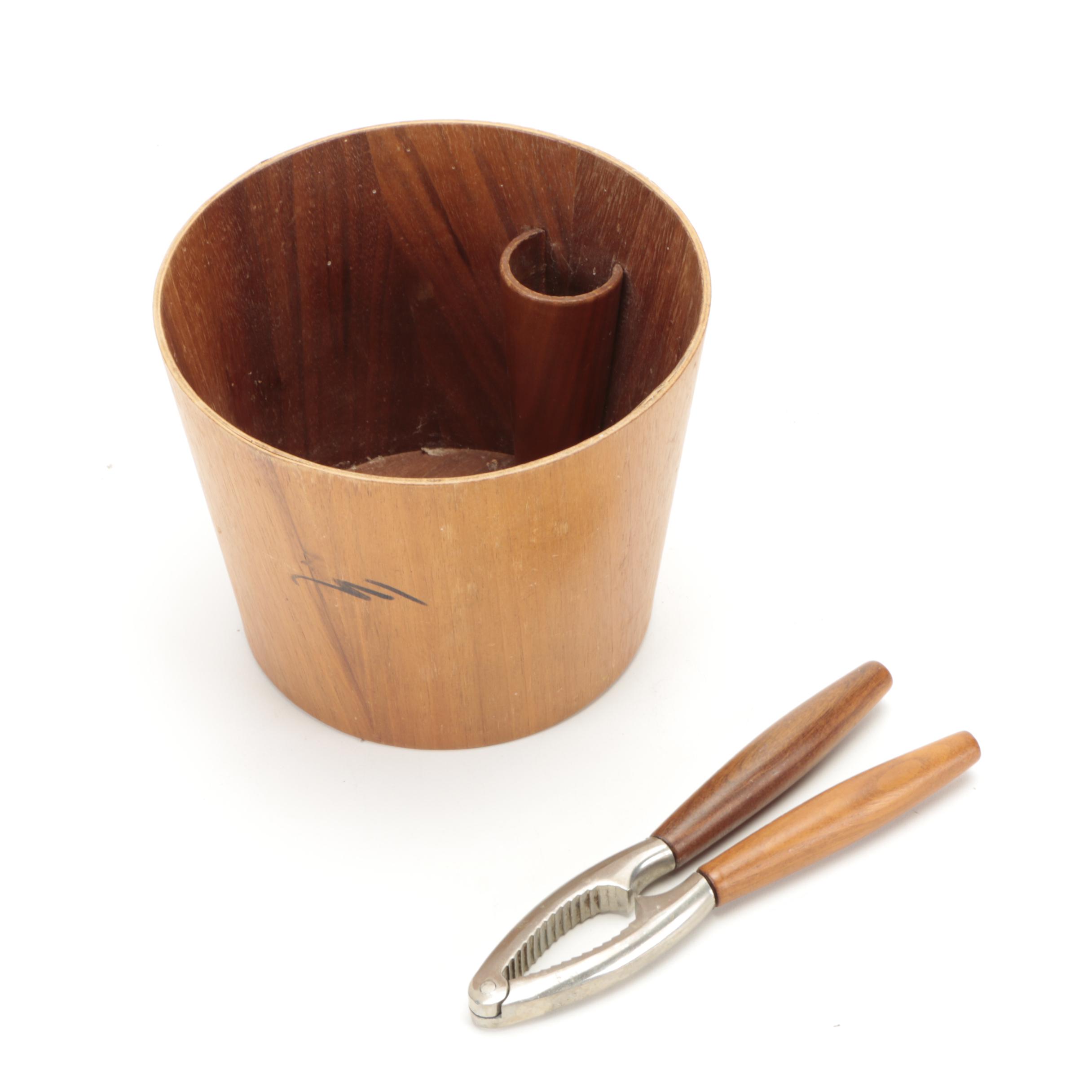 Mid Century Modern Swedish Servex Rainbow Teak Nut Bowl and Other Tableware