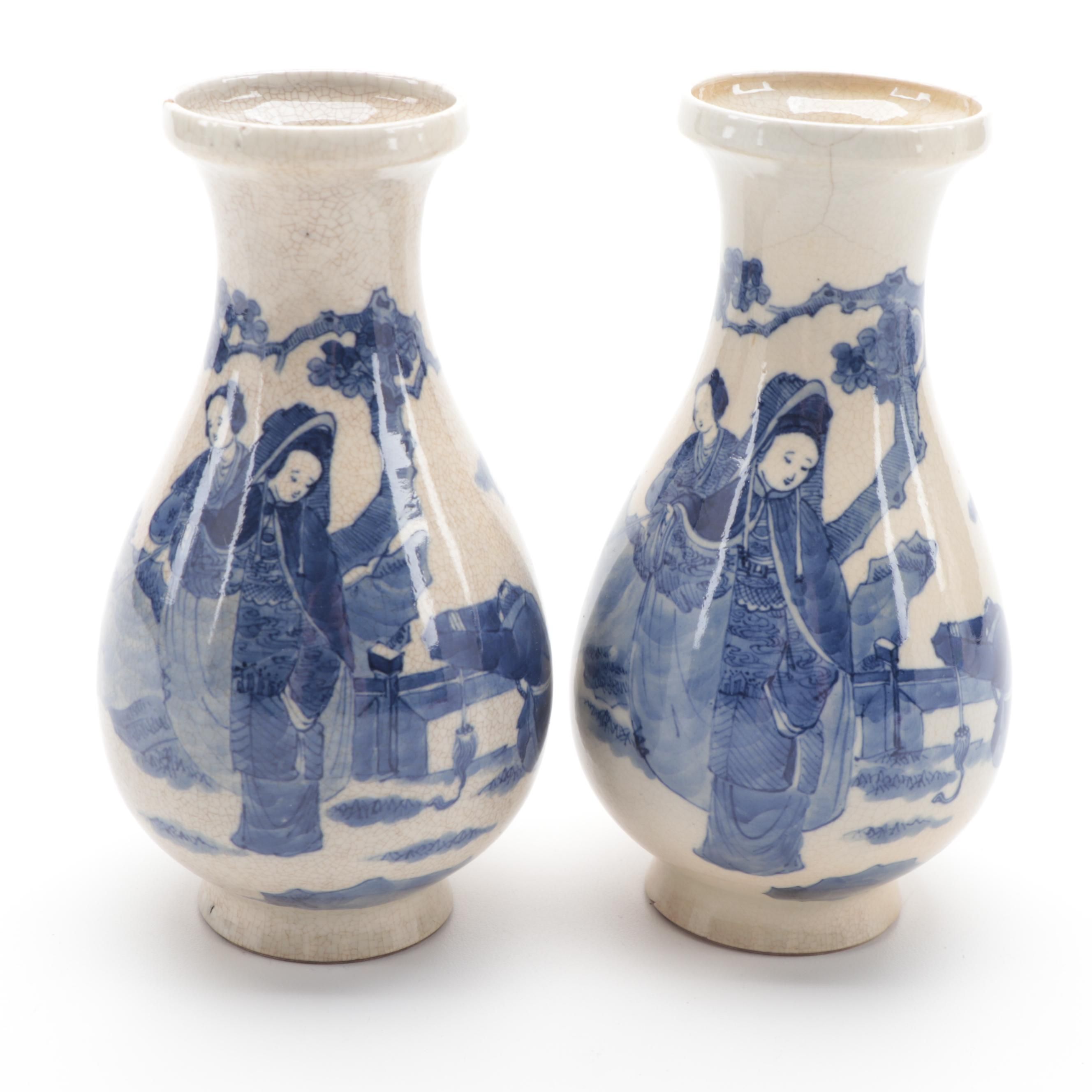 Pair of Chinese Blue and White Ceramic Baluster Vases