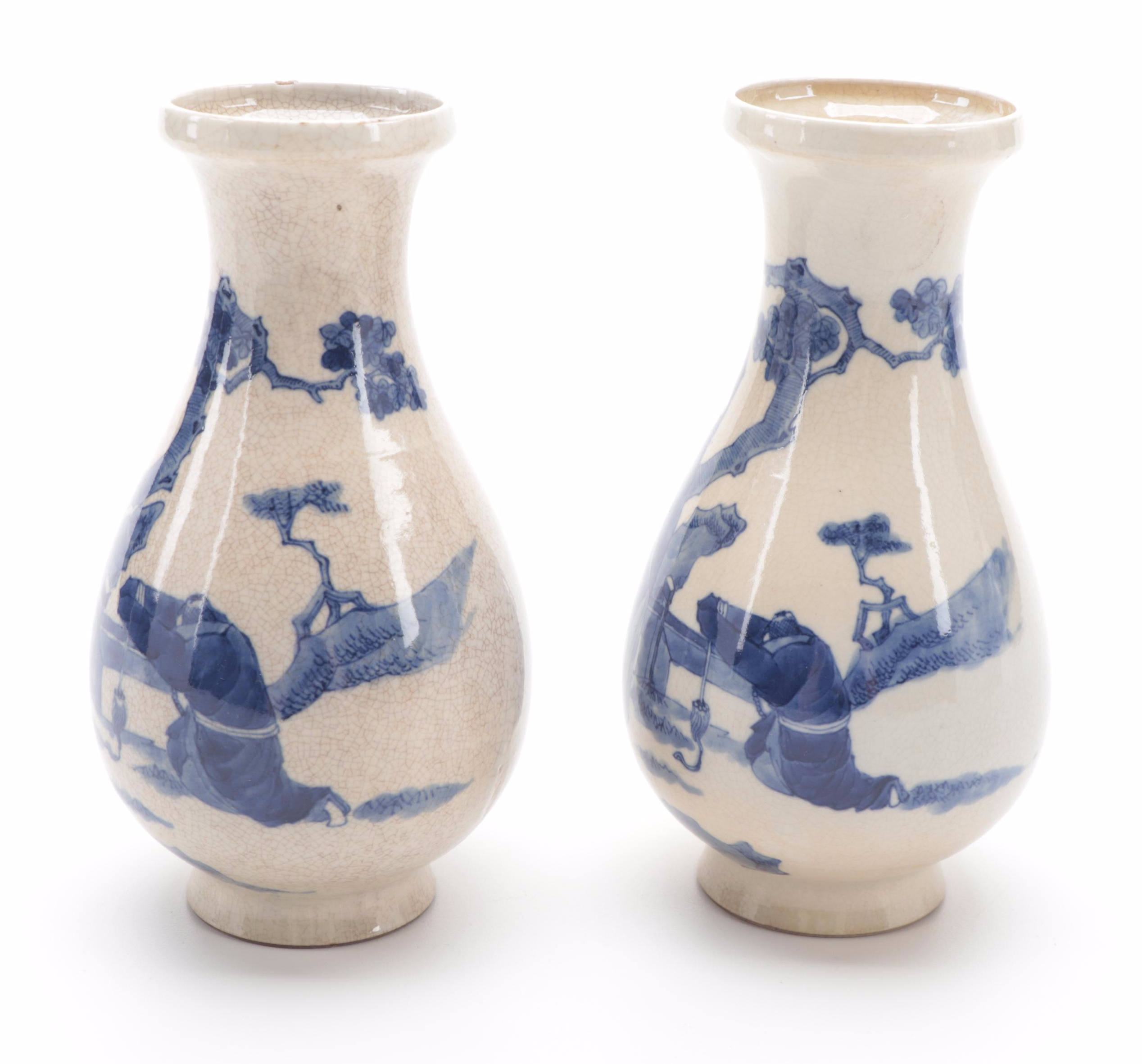Pair of Chinese Blue and White Ceramic Baluster Vases