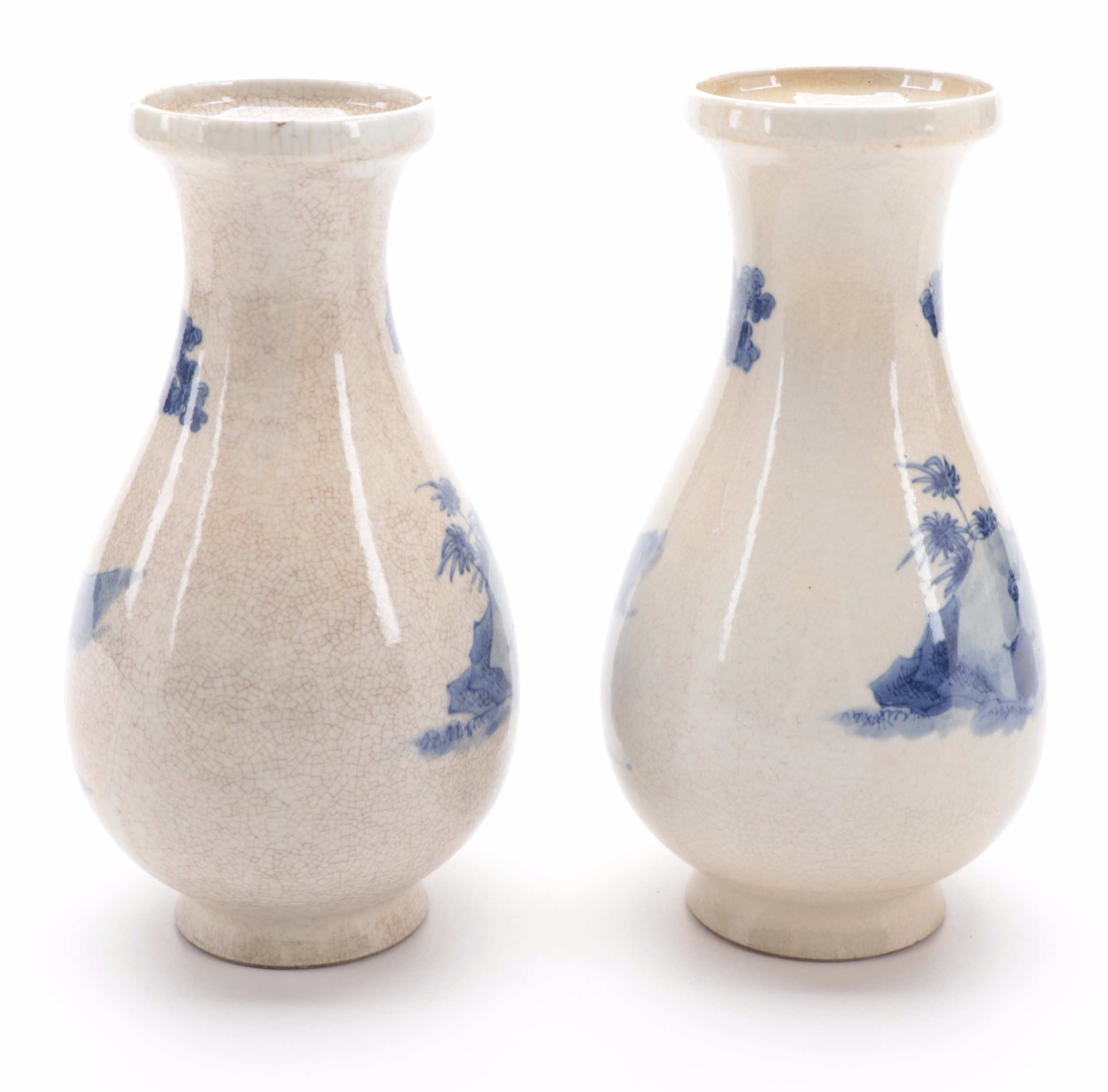 Pair of Chinese Blue and White Ceramic Baluster Vases
