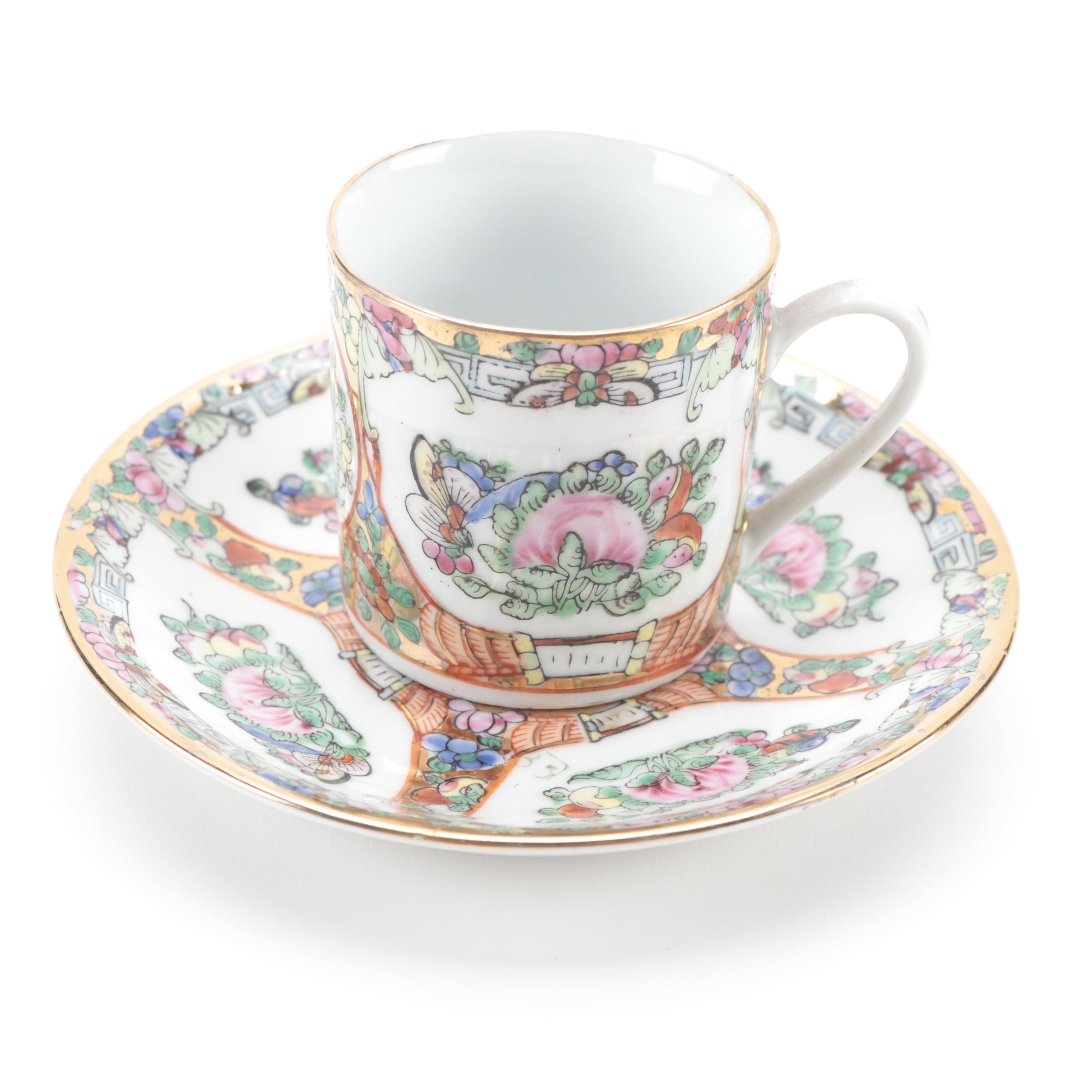 Chinese Famille Rose Porcelain Demitasse Set, Mid to Late 20th Century
