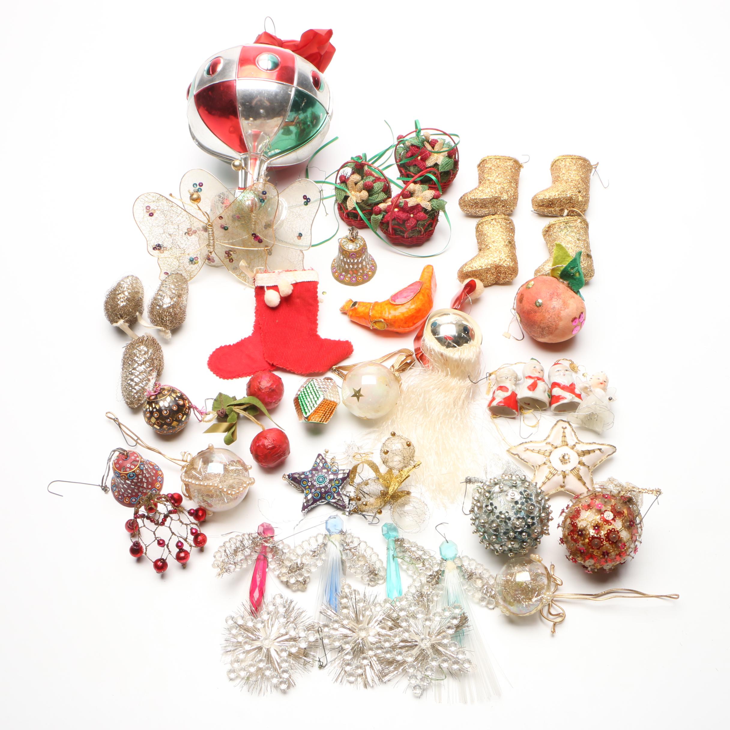 Papier-Mâché, Glass, and Other Christmas Ornaments, Mid to Late 20th Century