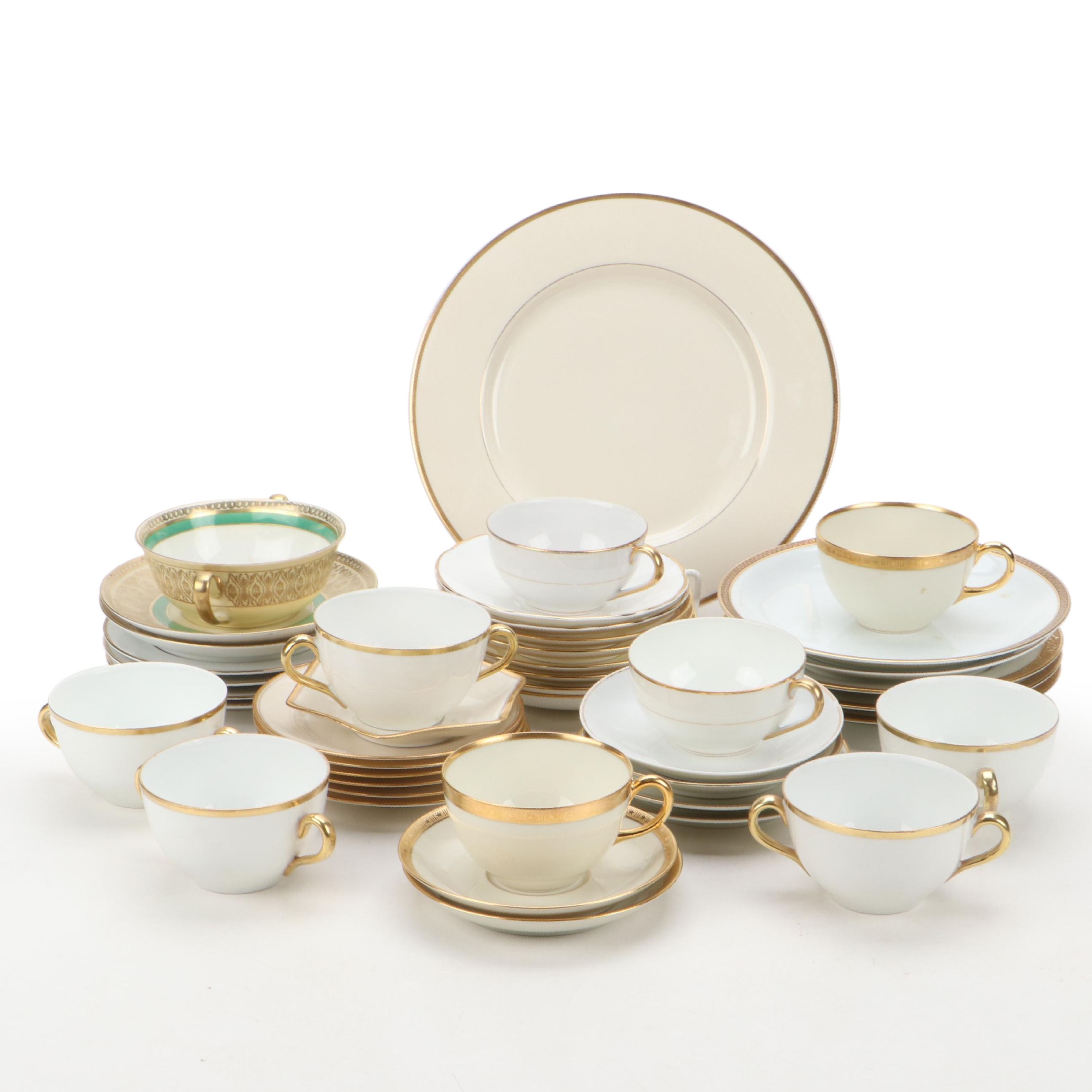 Gilt Accented Porcelain and Bone China Dinnerware, 20th Century