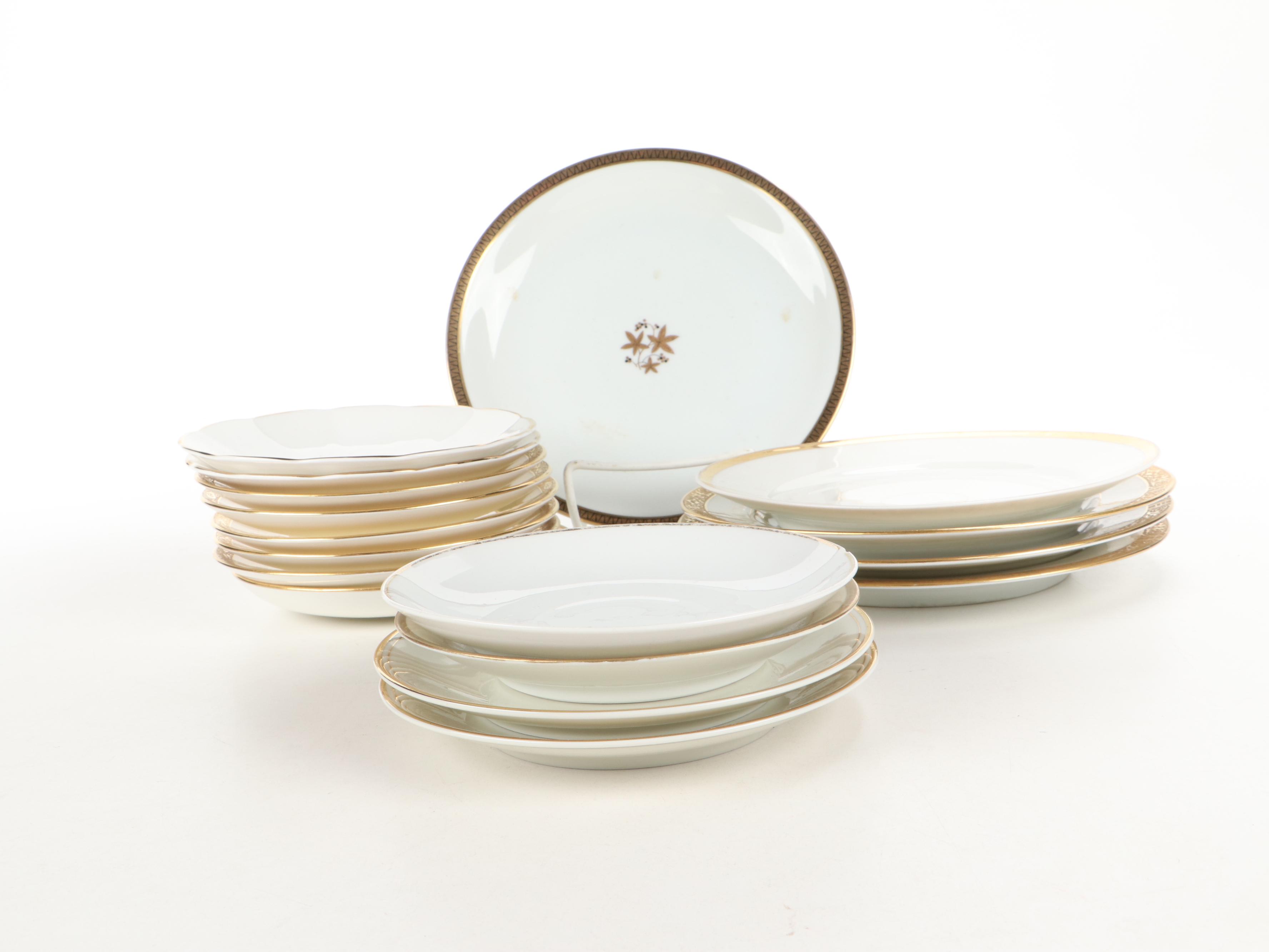 Gilt Accented Porcelain and Bone China Dinnerware, 20th Century