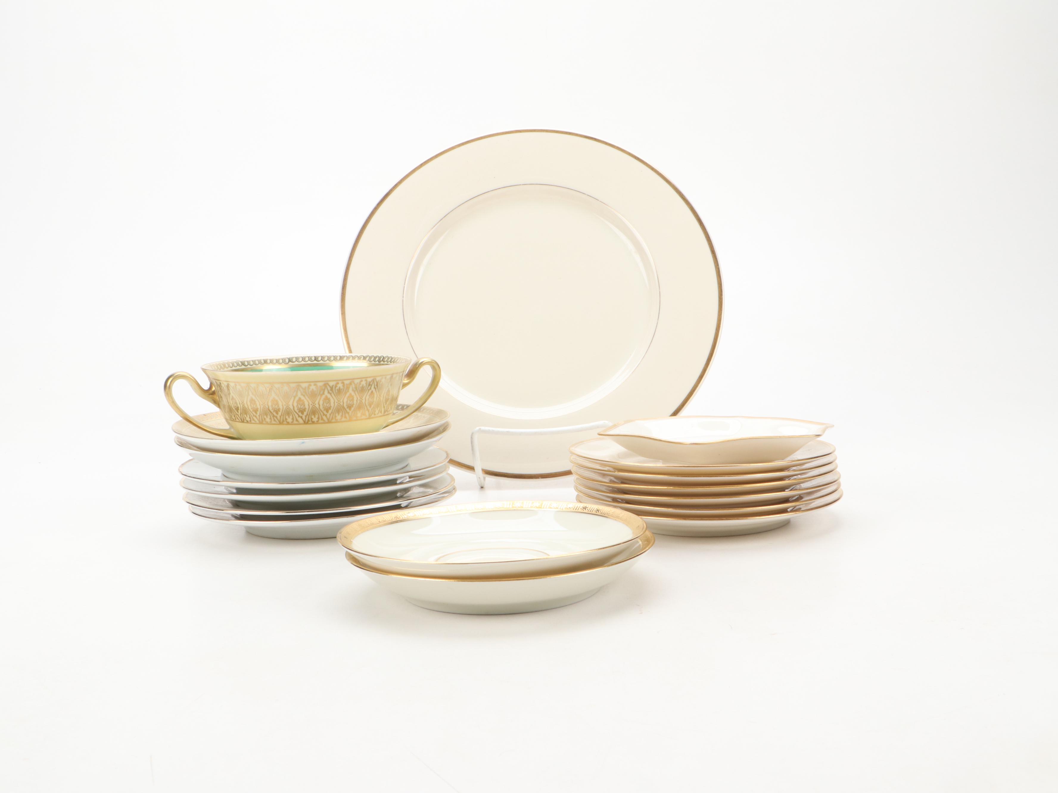 Gilt Accented Porcelain and Bone China Dinnerware, 20th Century