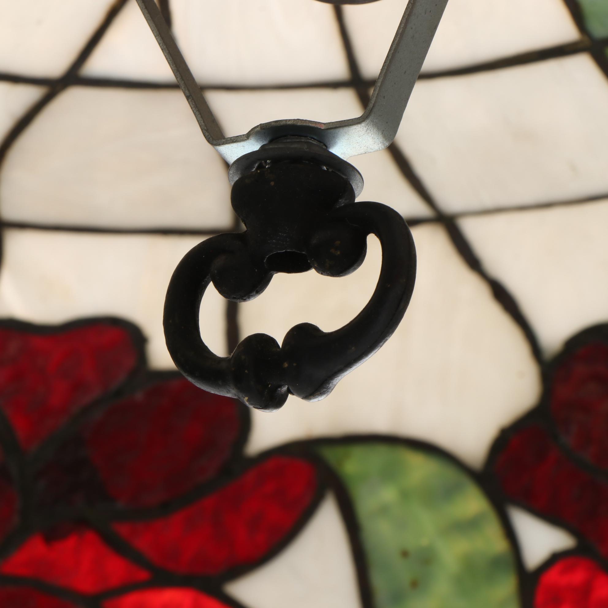 Art Nouveau Red Peonies Mosaic Glass Pendant Light