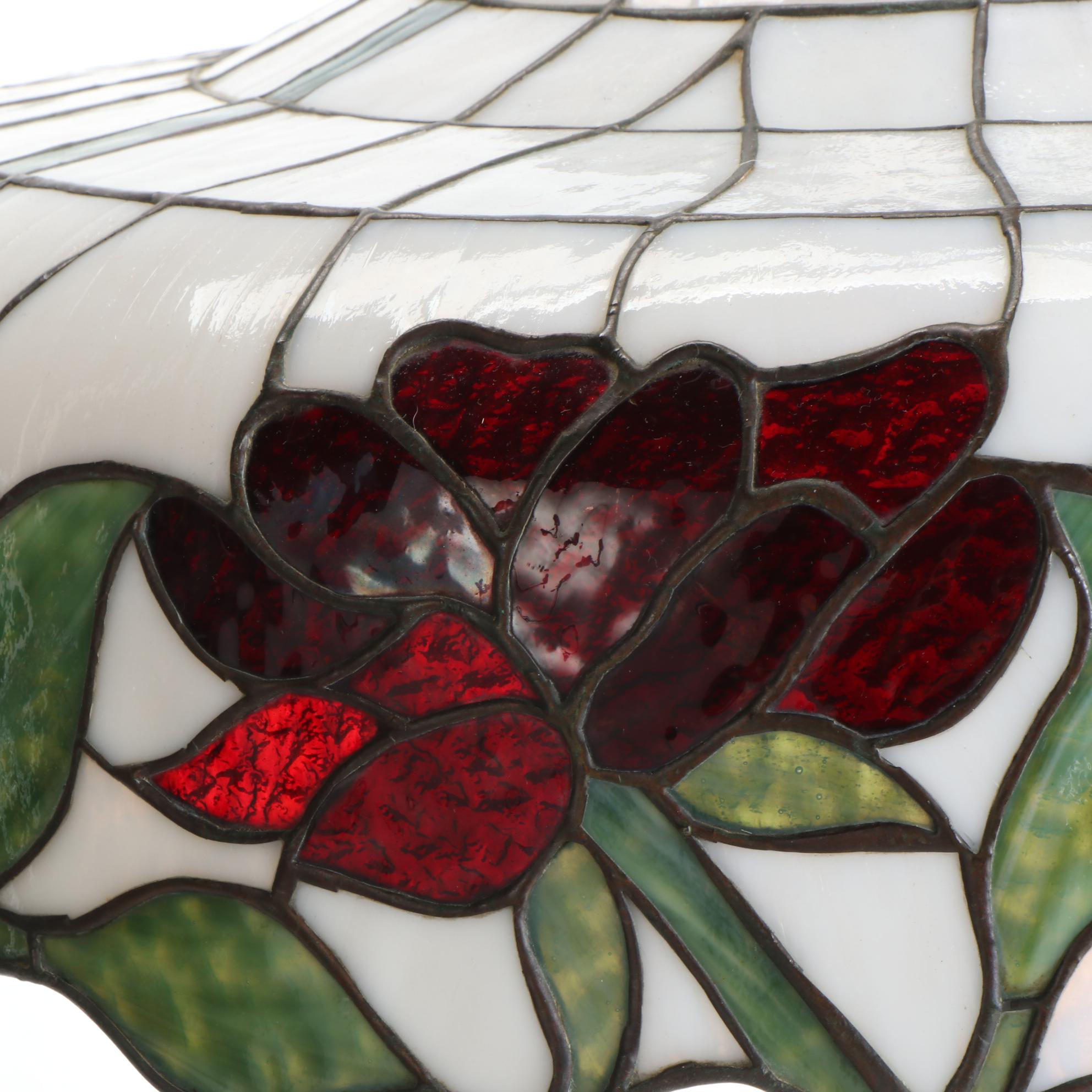 Art Nouveau Red Peonies Mosaic Glass Pendant Light