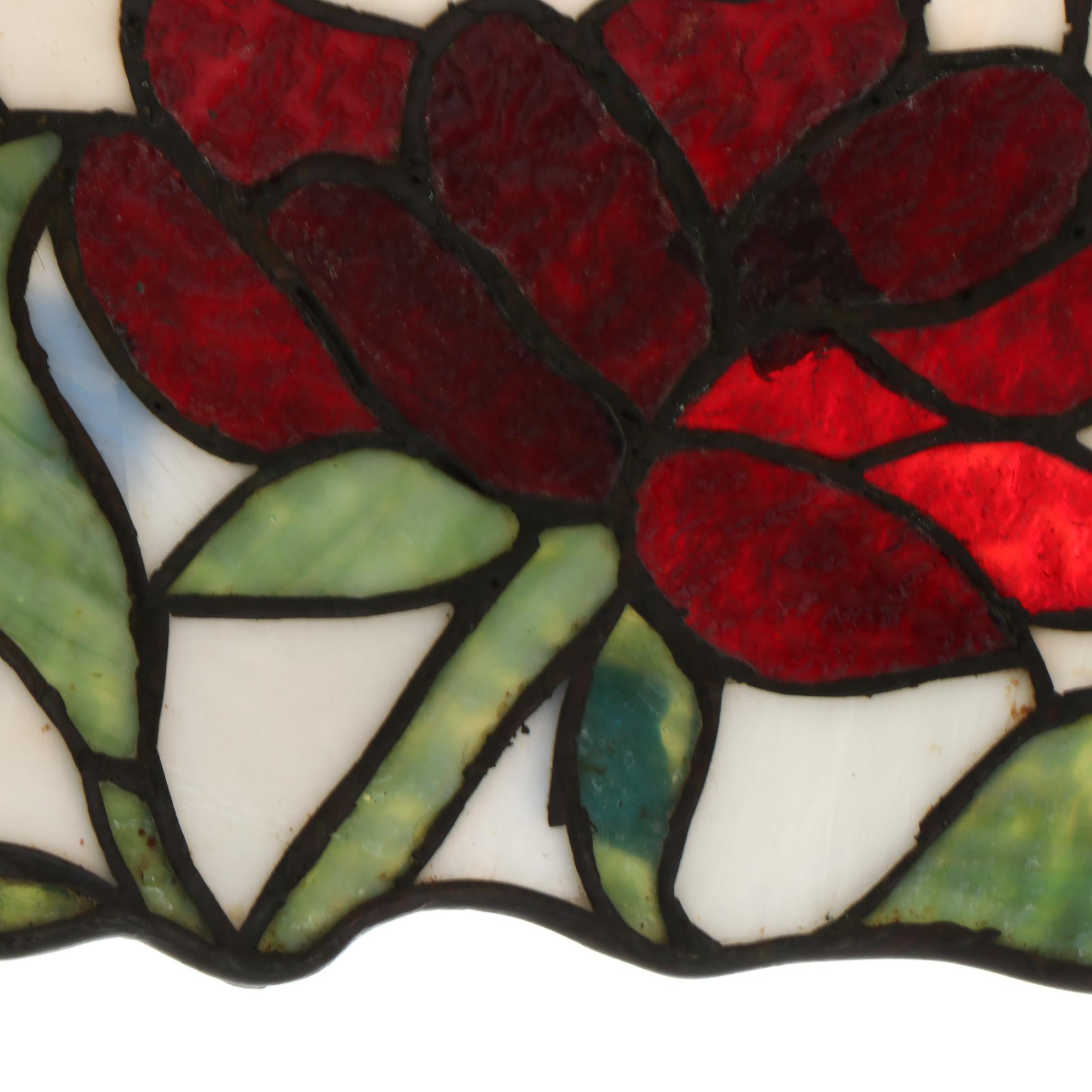 Art Nouveau Red Peonies Mosaic Glass Pendant Light