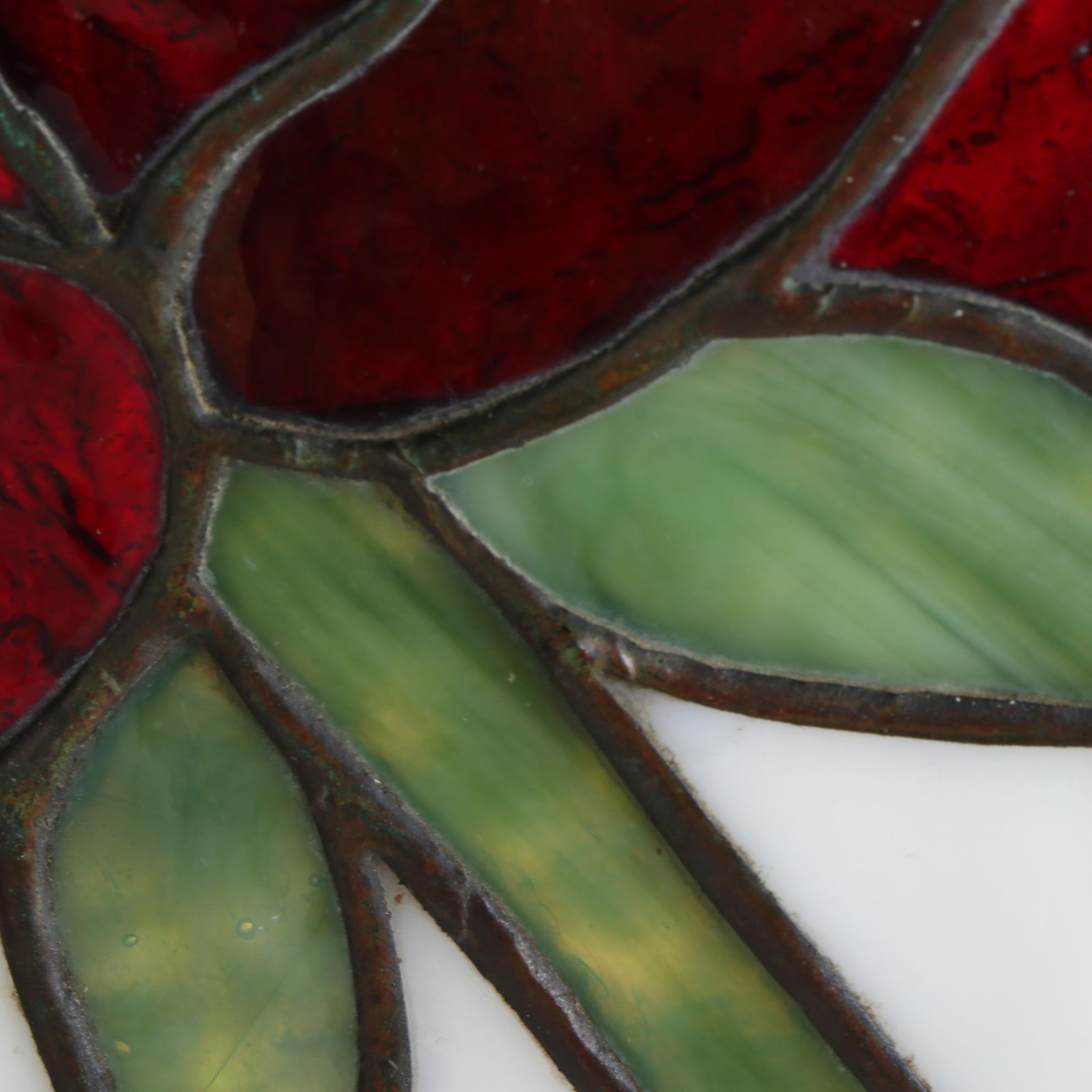 Art Nouveau Red Peonies Mosaic Glass Pendant Light