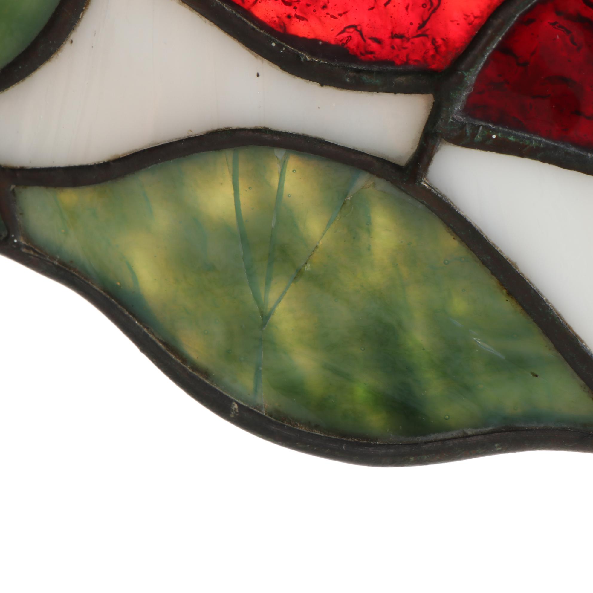 Art Nouveau Red Peonies Mosaic Glass Pendant Light