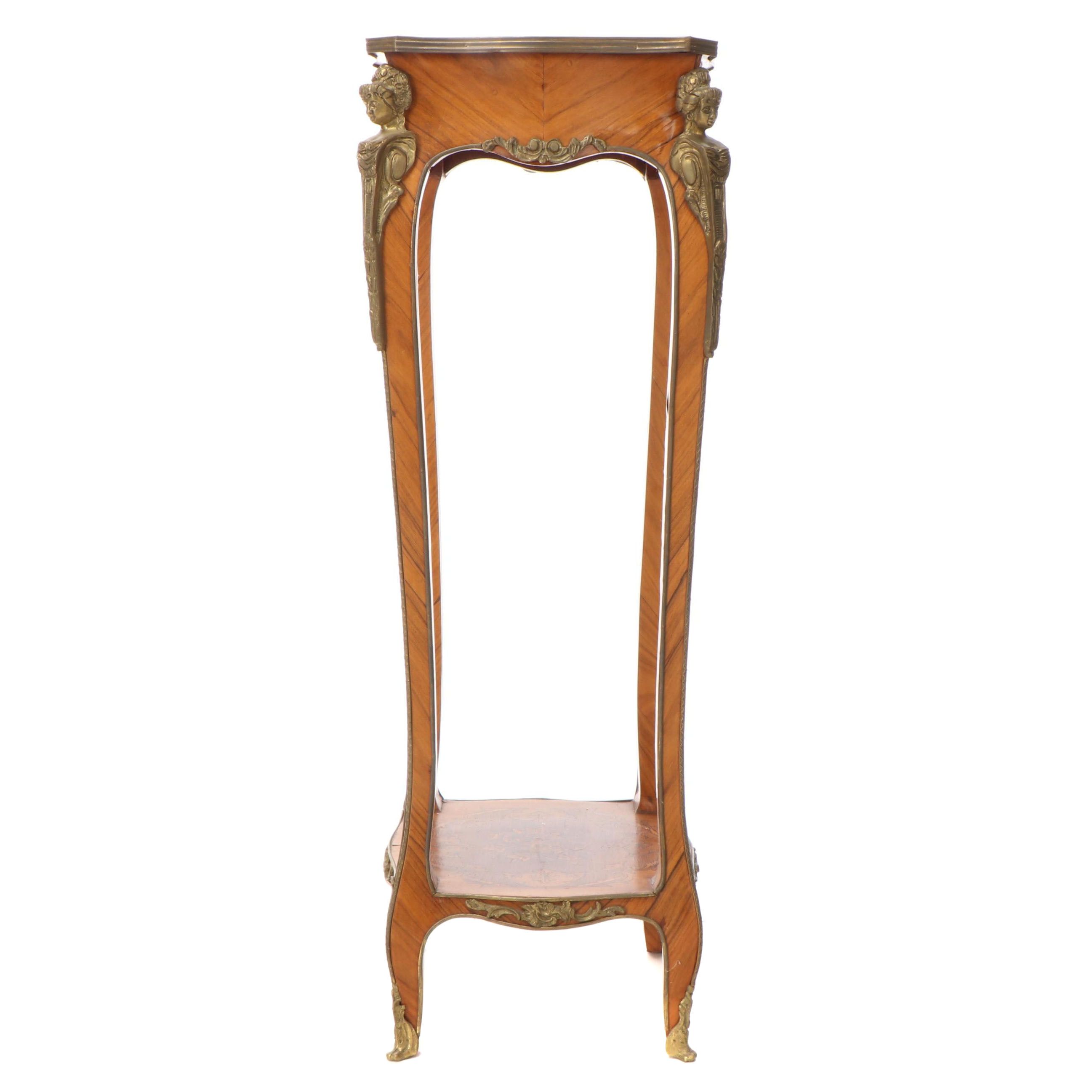 Louis XV Style Mahogany, Marquestry and Gilt Brass-Mounted Pedestal