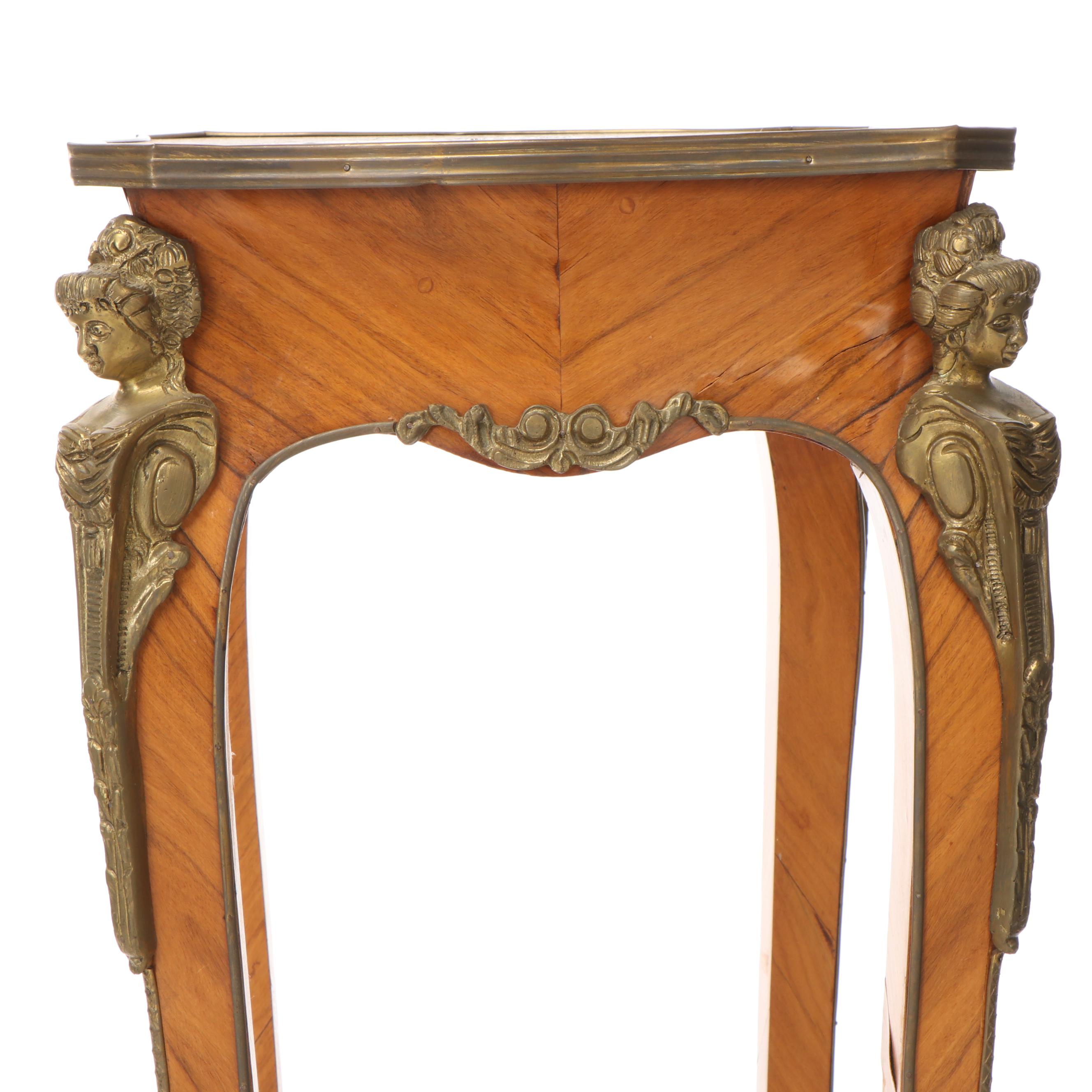 Louis XV Style Mahogany, Marquestry and Gilt Brass-Mounted Pedestal