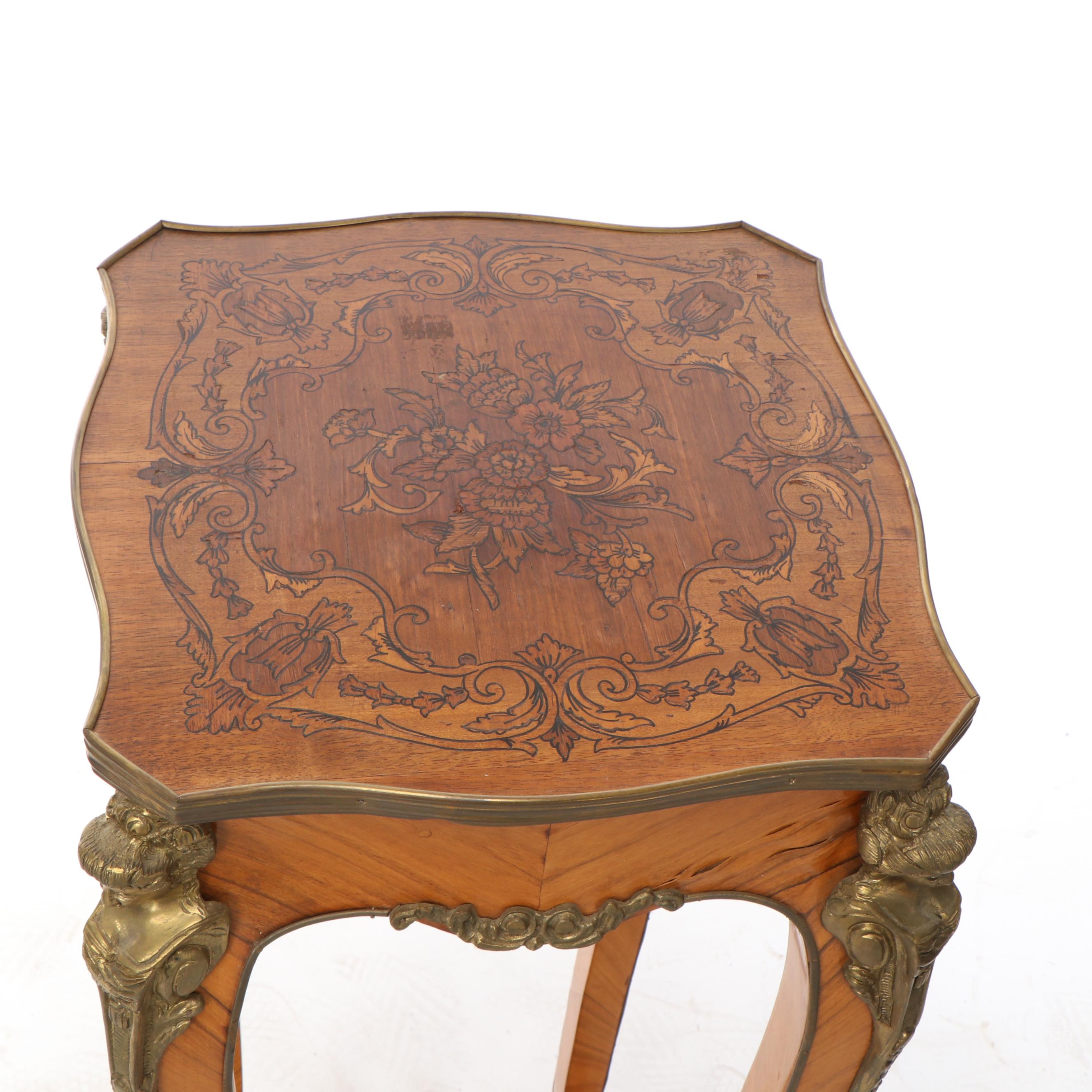 Louis XV Style Mahogany, Marquestry and Gilt Brass-Mounted Pedestal