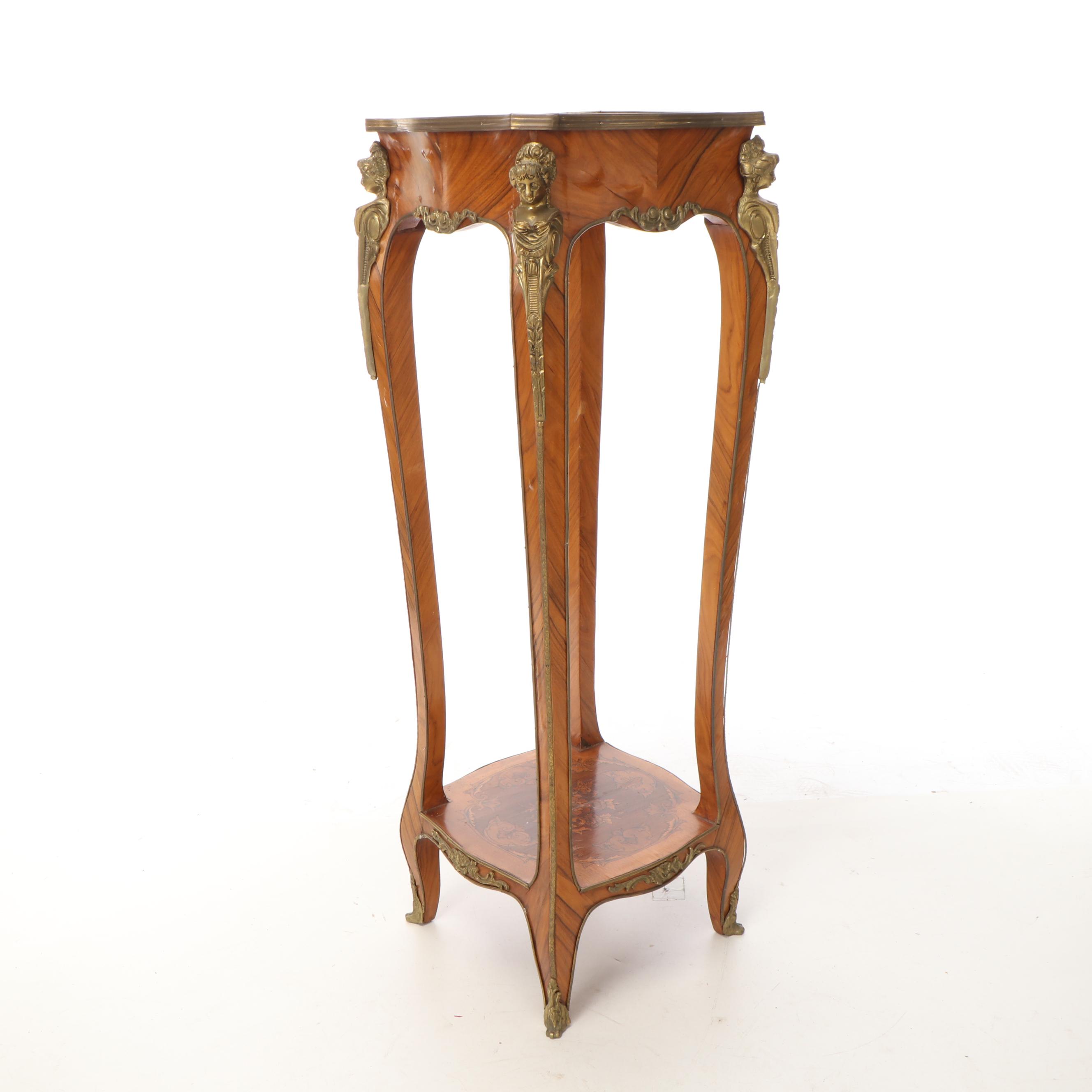 Louis XV Style Mahogany, Marquestry and Gilt Brass-Mounted Pedestal