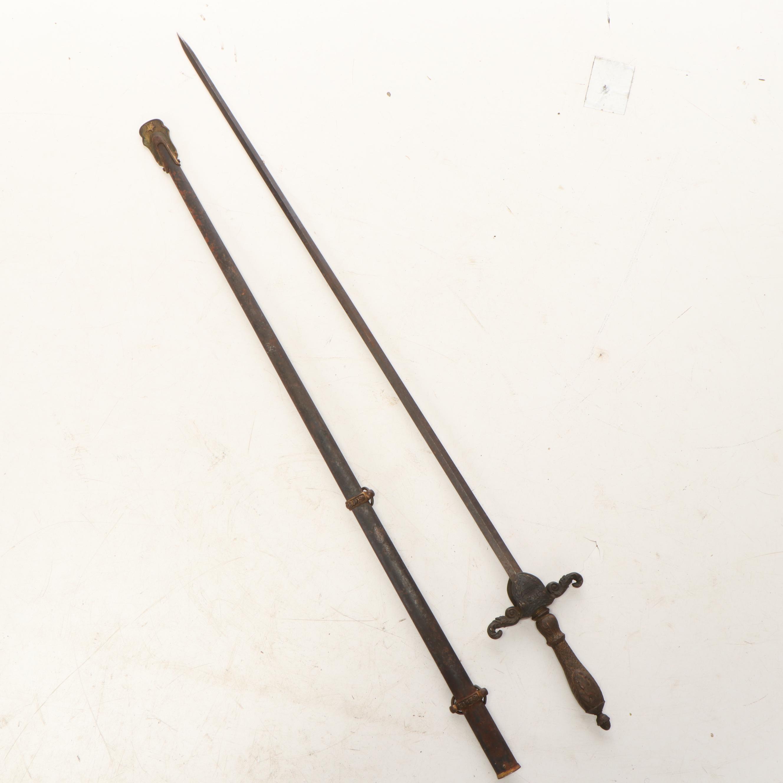 Post-War M1840 Type Medical Staff Sword and Scabbard, Late 19th Century