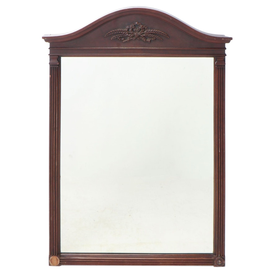 Wood Frame Wall Mirror with Carved Wheat Motif Arched Crest