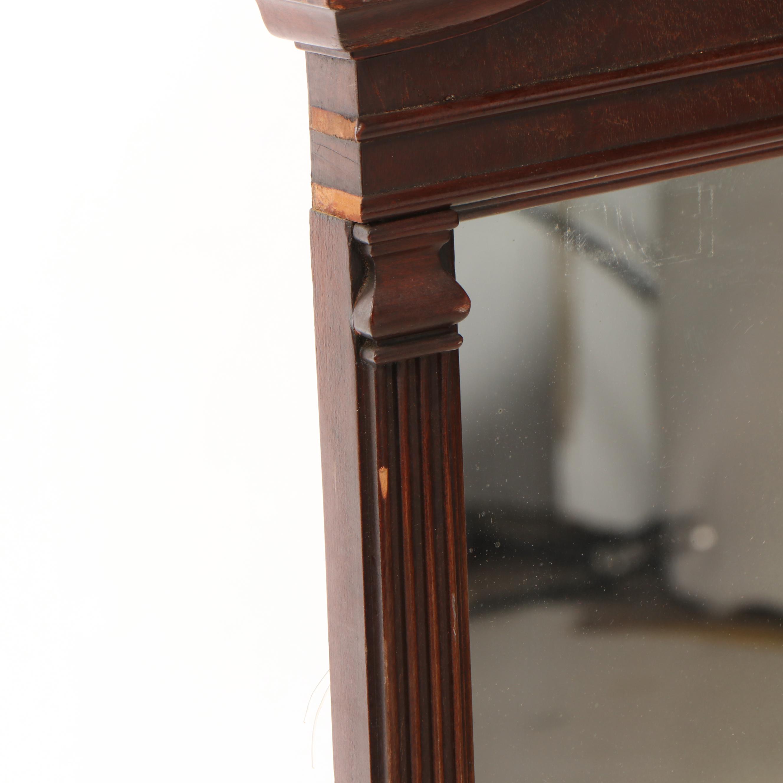 Wood Frame Wall Mirror with Carved Wheat Motif Arched Crest