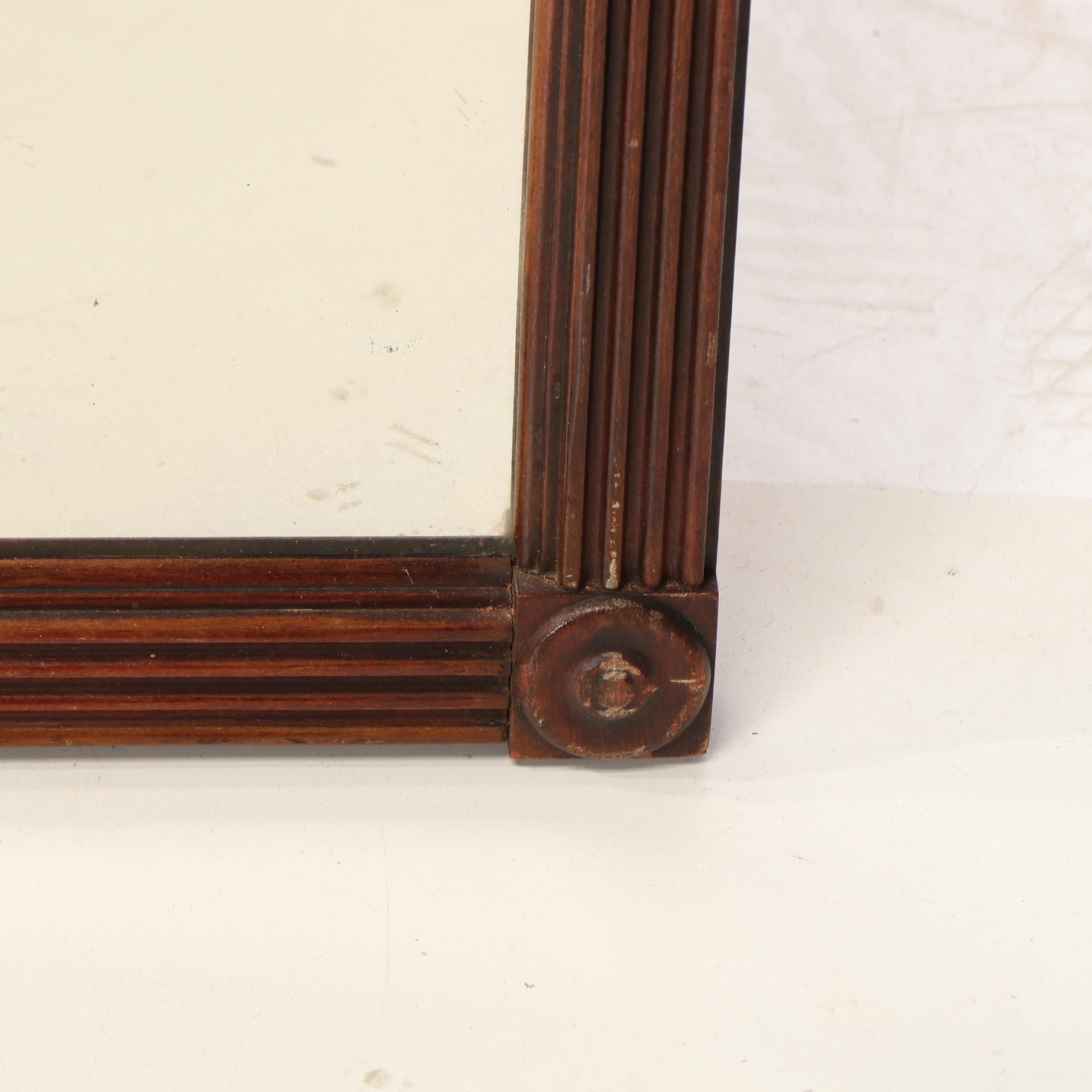 Wood Frame Wall Mirror with Carved Wheat Motif Arched Crest