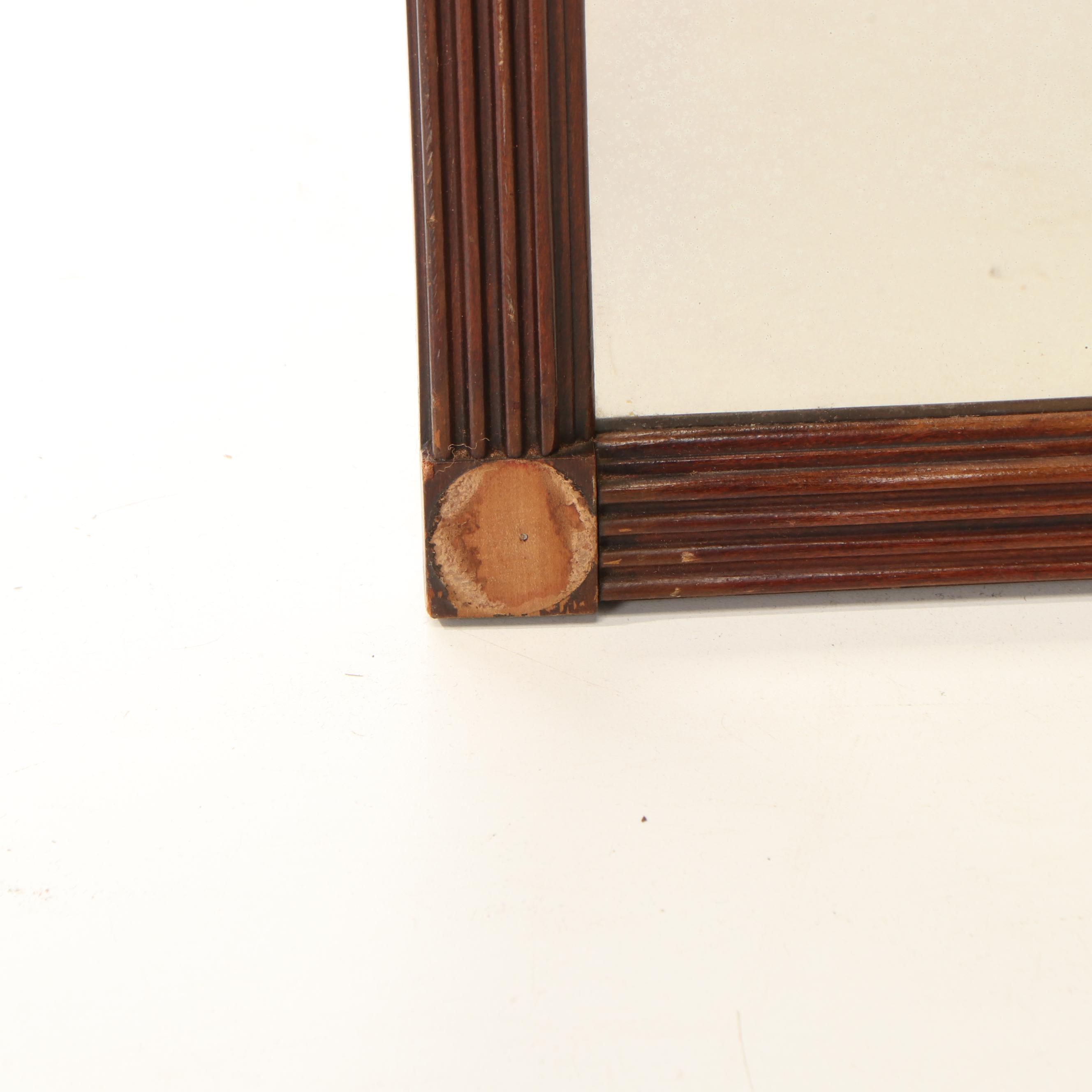 Wood Frame Wall Mirror with Carved Wheat Motif Arched Crest