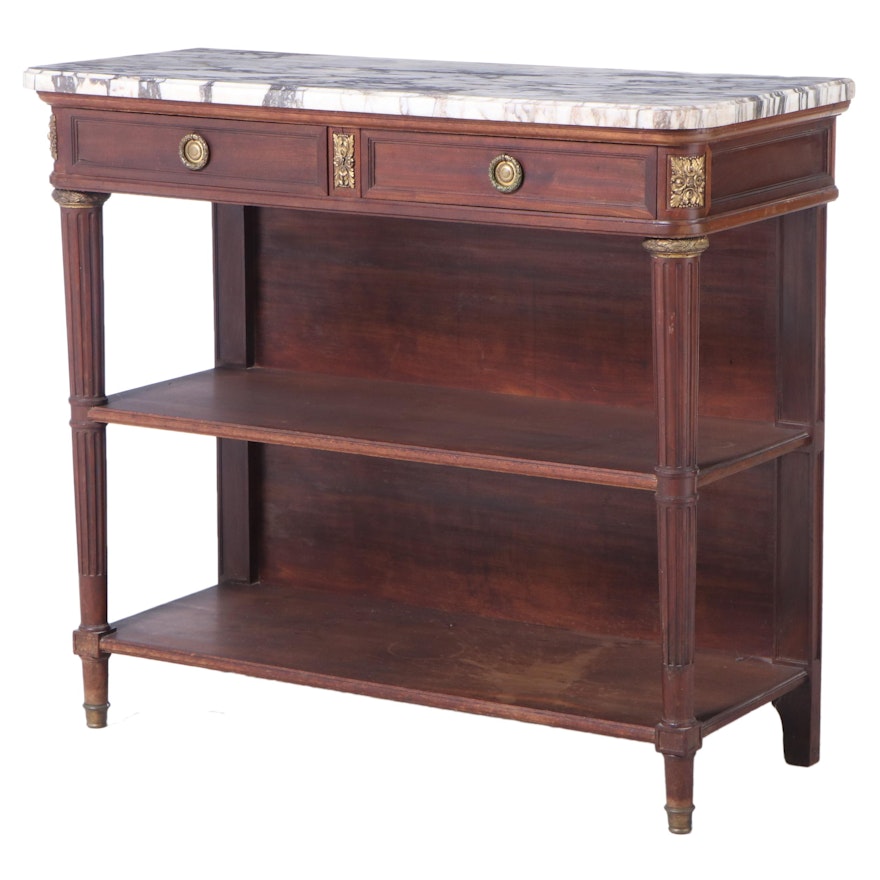 Louis XVI Style Gilt Metal-Mounted Mahogany and Marble Top Three-Tier Buffet