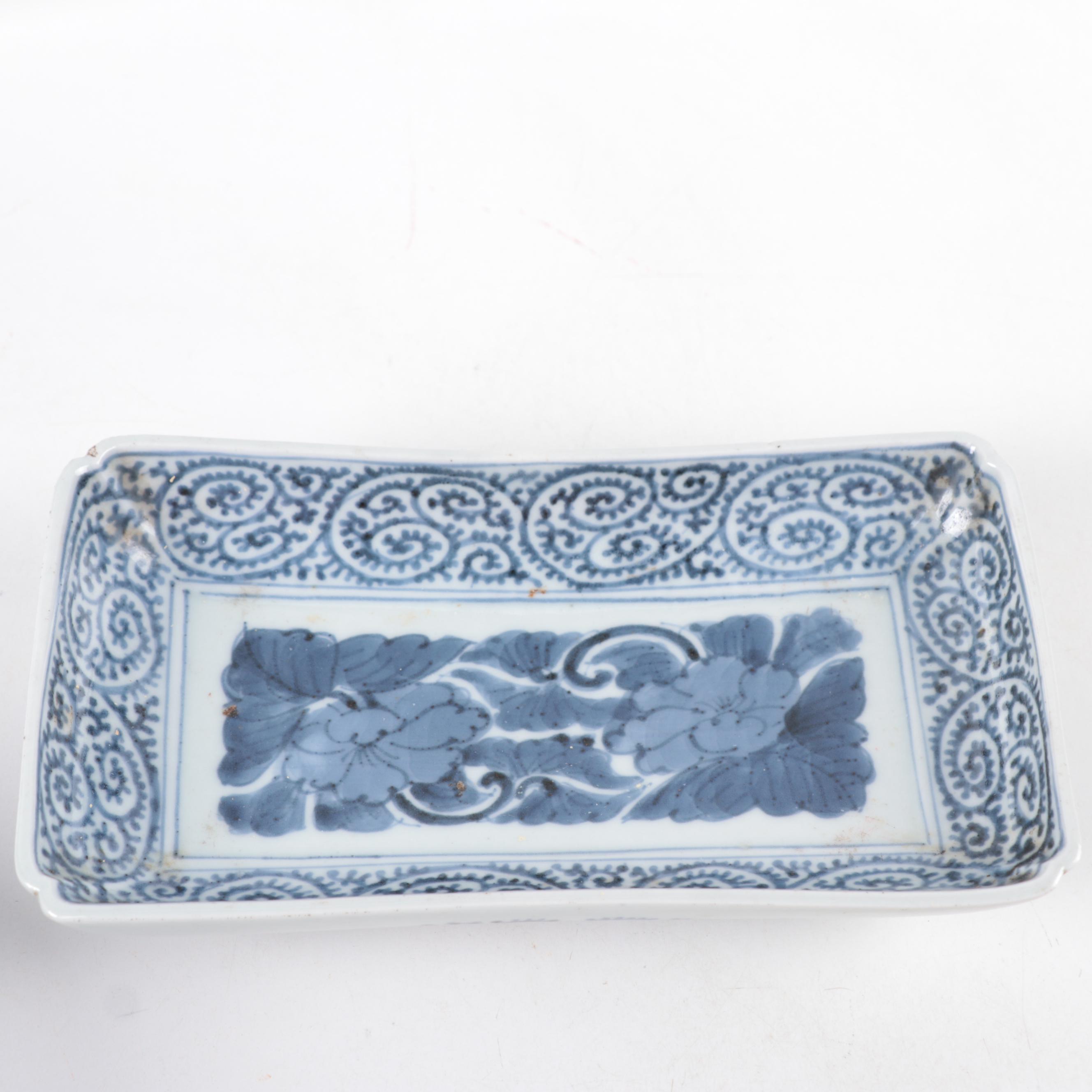 Japanese Tako Karakusa and Other Blue and White Porcelain Plates and Lidded Bowl