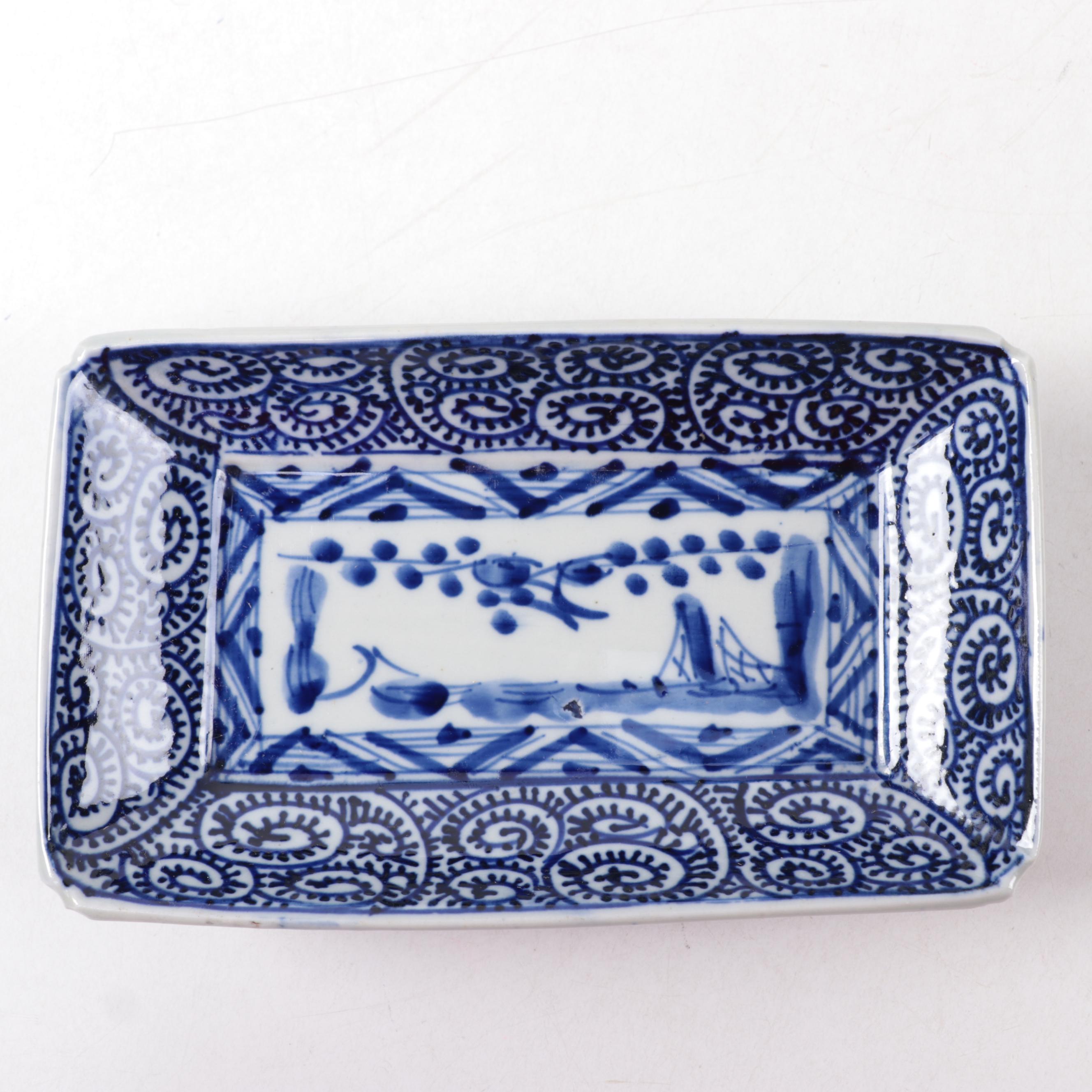 Japanese Tako Karakusa and Other Blue and White Porcelain Plates and Lidded Bowl