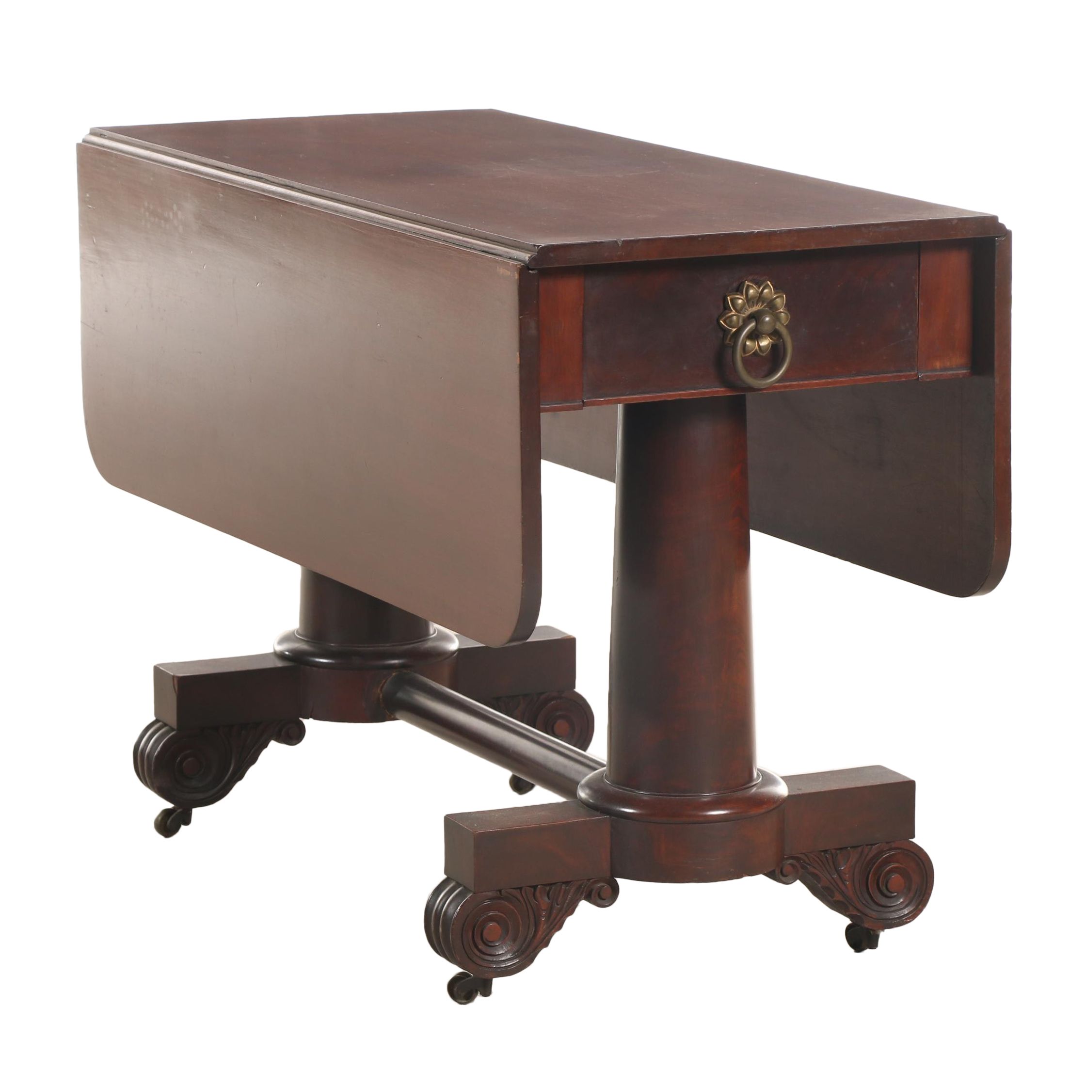 American Empire Mahogany Drop Leaf Table, First Half 19th Century