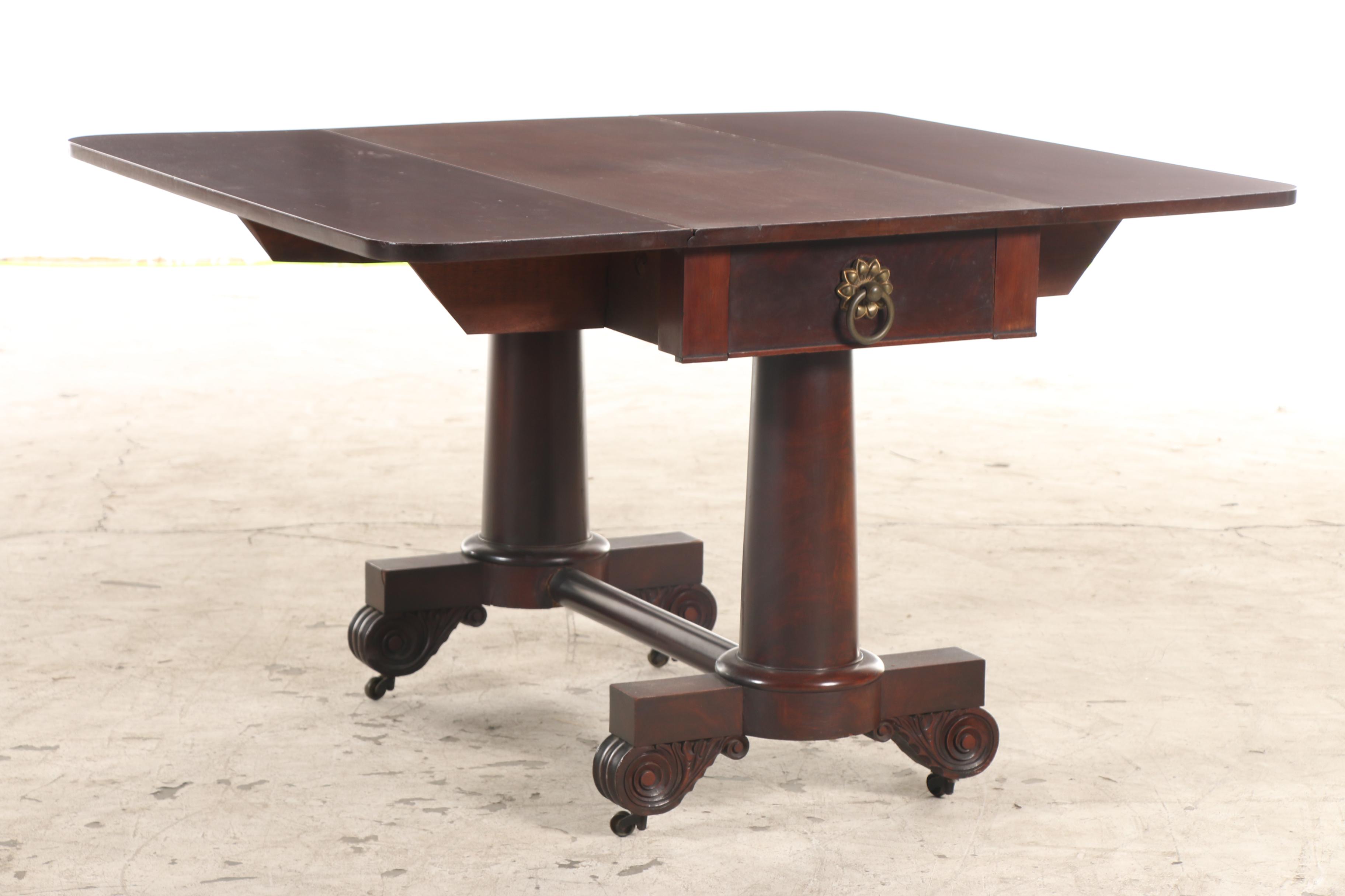 American Empire Mahogany Drop Leaf Table, First Half 19th Century