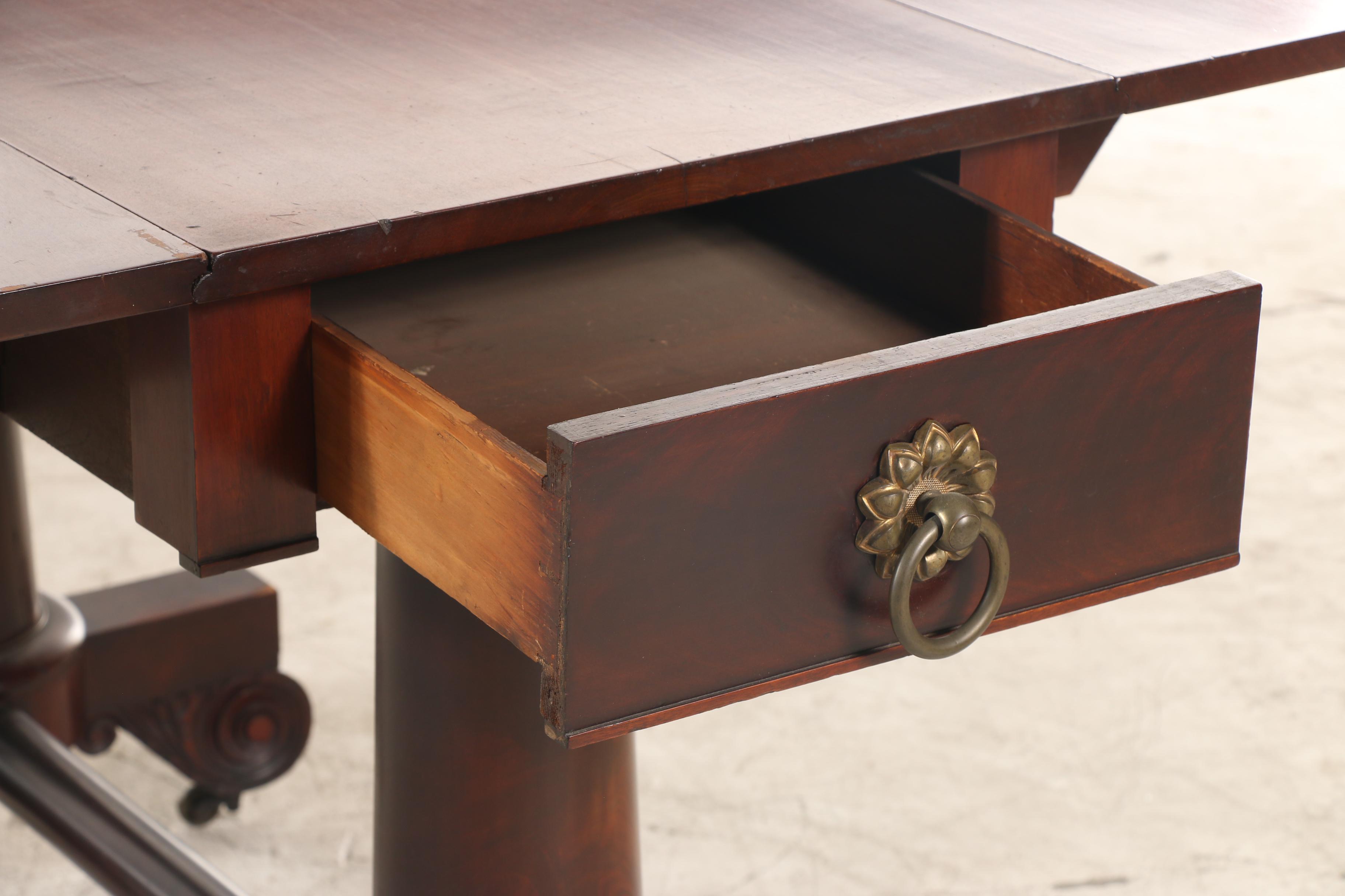 American Empire Mahogany Drop Leaf Table, First Half 19th Century