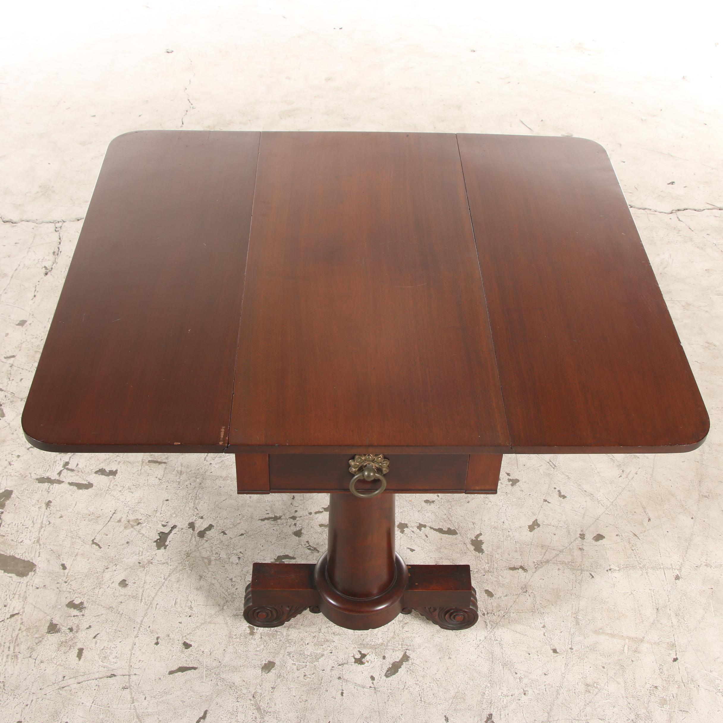 American Empire Mahogany Drop Leaf Table, First Half 19th Century