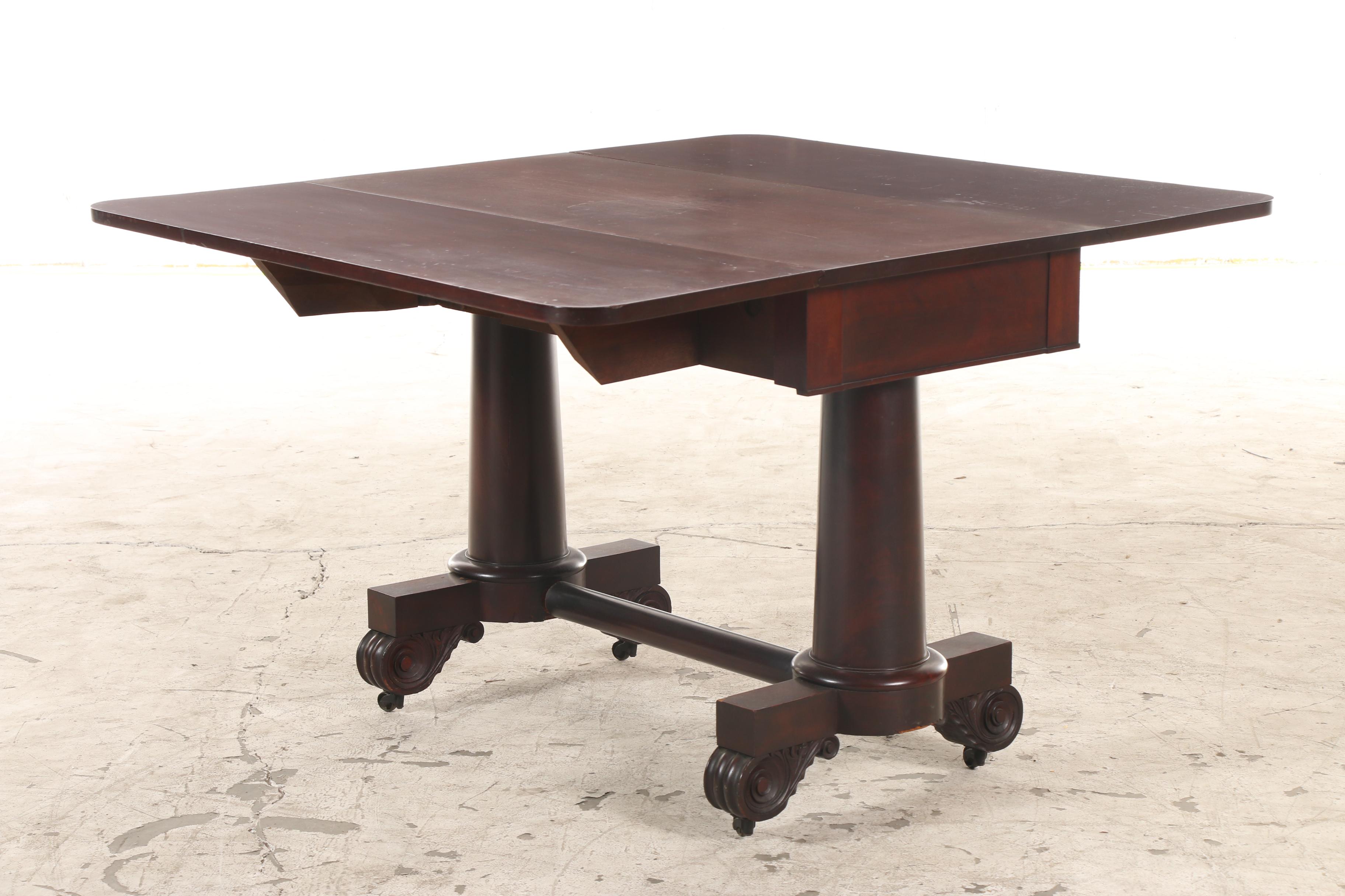 American Empire Mahogany Drop Leaf Table, First Half 19th Century