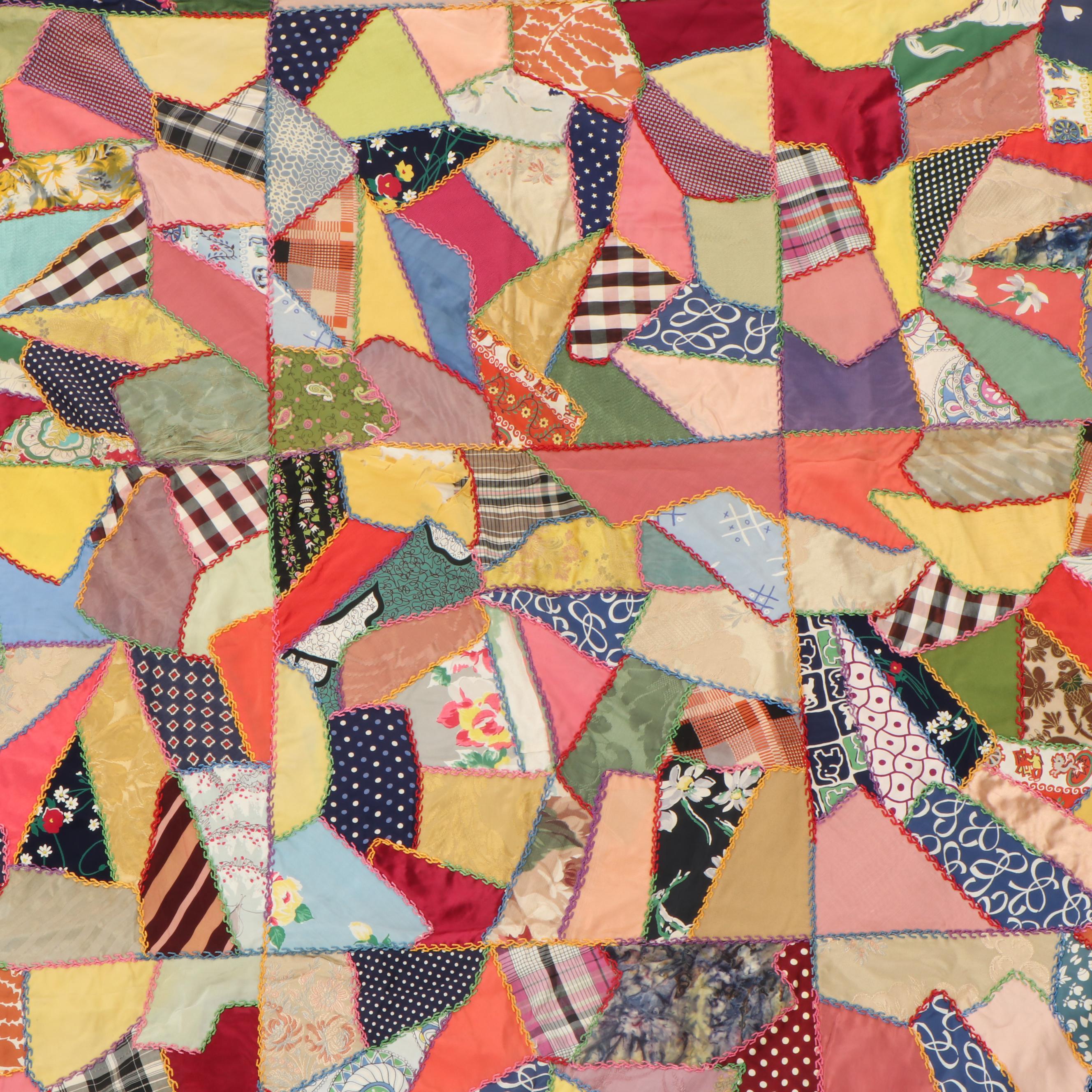 Handmade Pieced and Embroidered Crazy Quilt, Early 20th Century