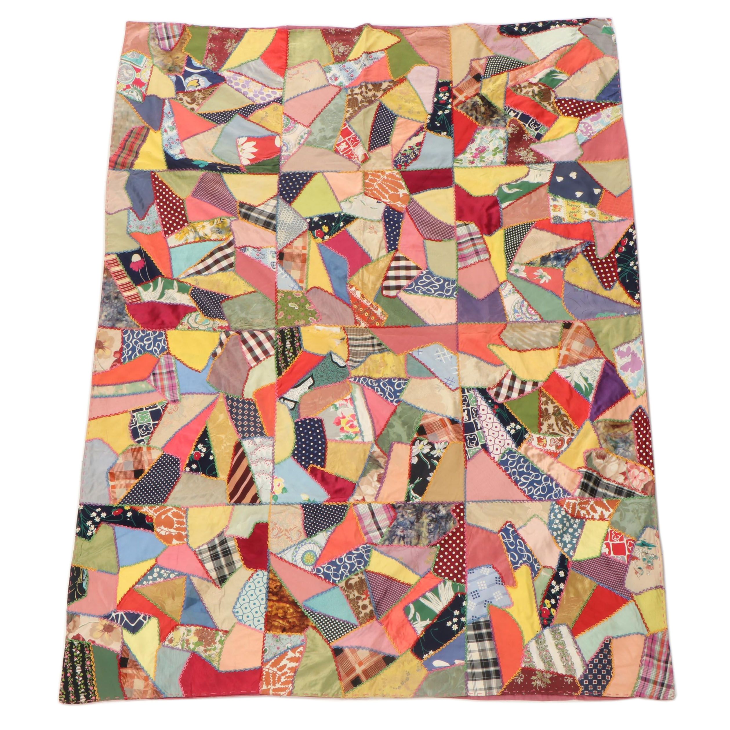 Handmade Pieced and Embroidered Crazy Quilt, Early 20th Century