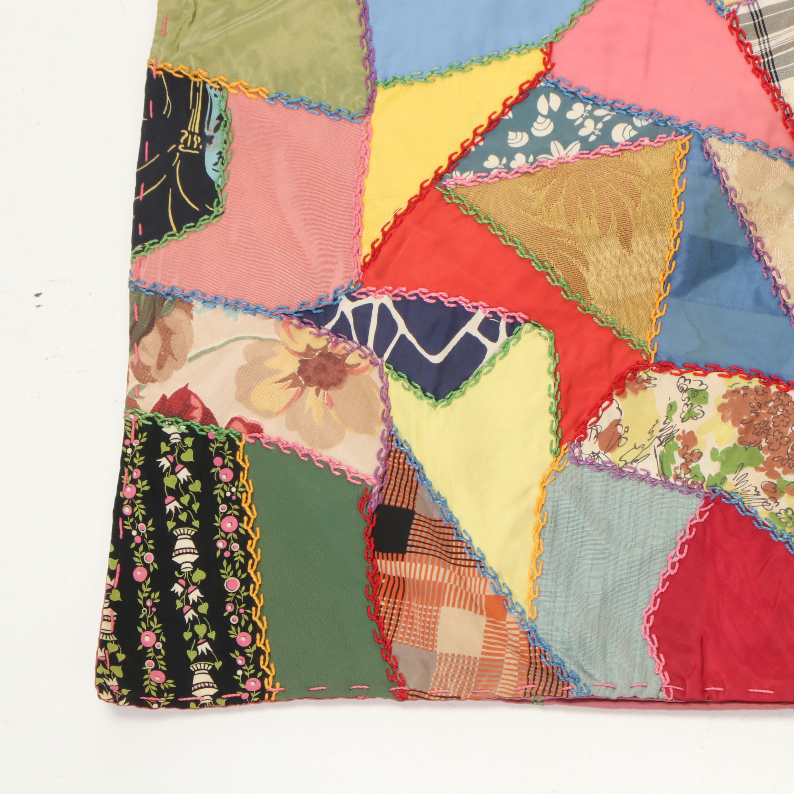 Handmade Pieced and Embroidered Crazy Quilt, Early 20th Century