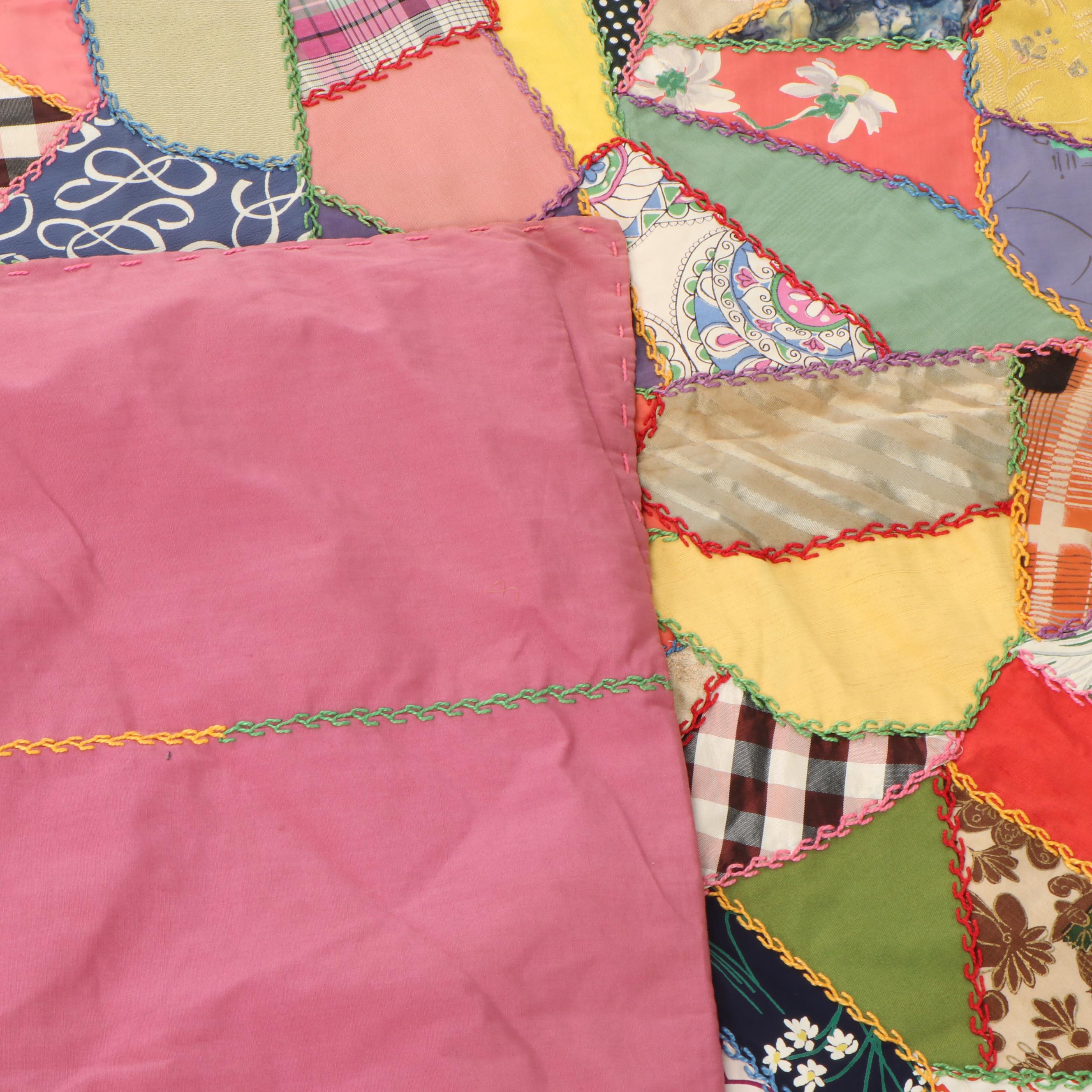 Handmade Pieced and Embroidered Crazy Quilt, Early 20th Century