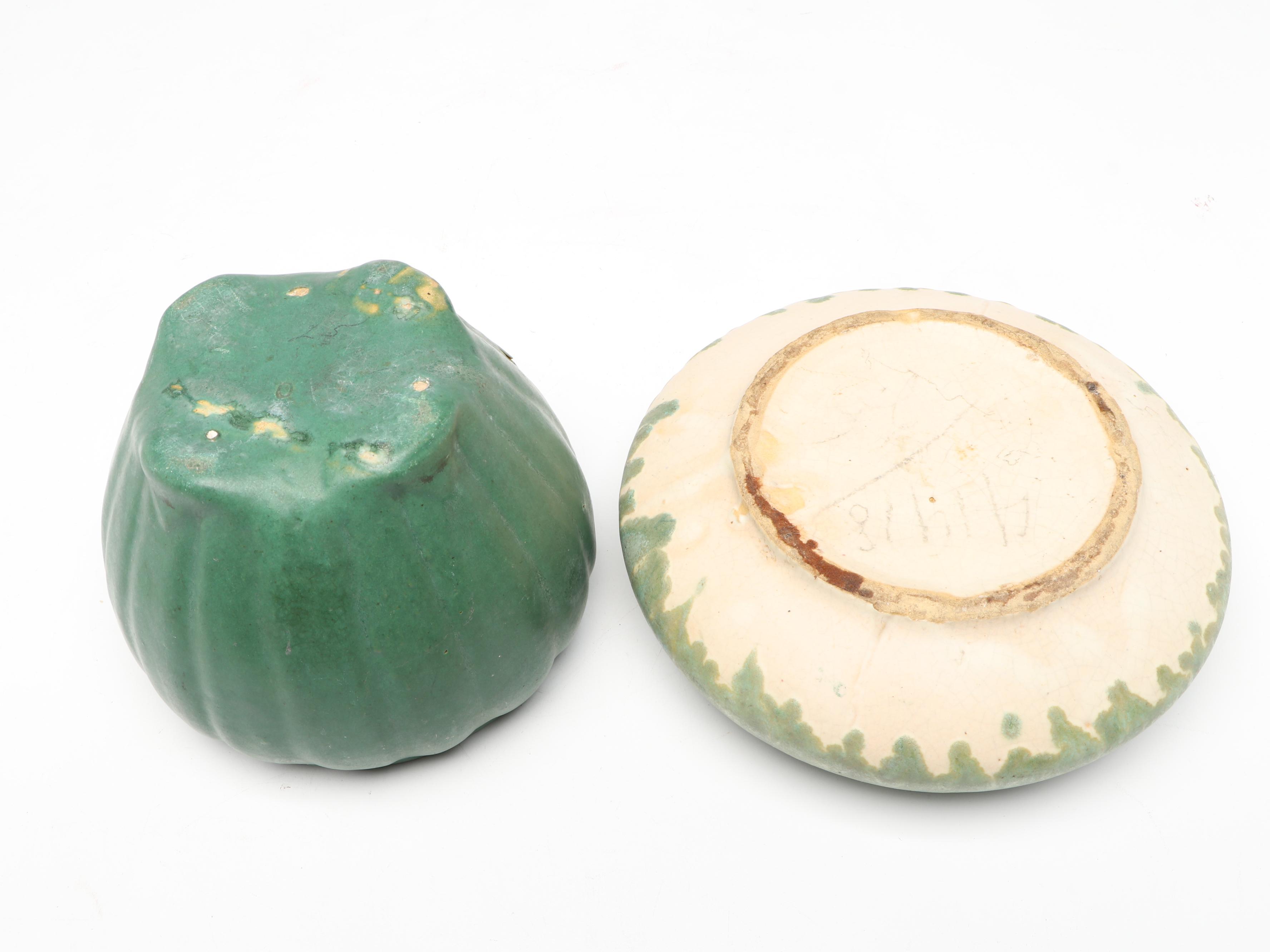 Green-Glazed Ceramic Planters, Wall Pocket and Urn