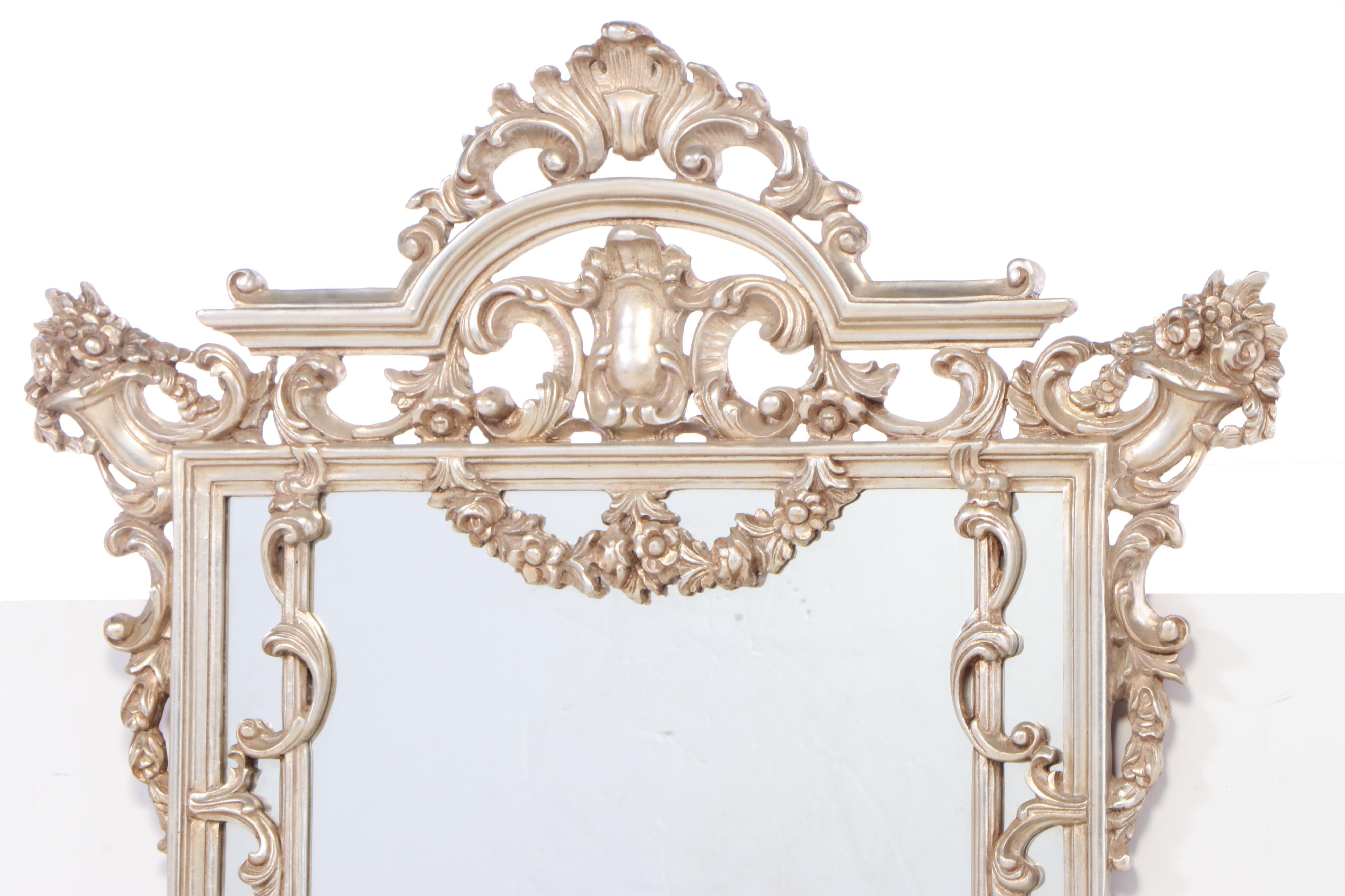 Baroque Style Silver Leaf Mirror, Late 20th Century