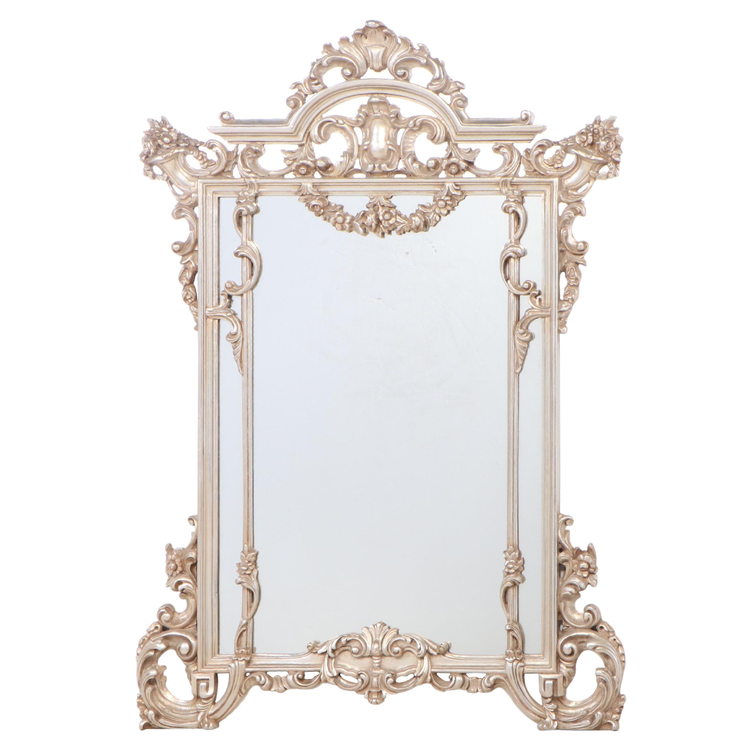 Baroque Style Silver Leaf Mirror, Late 20th Century