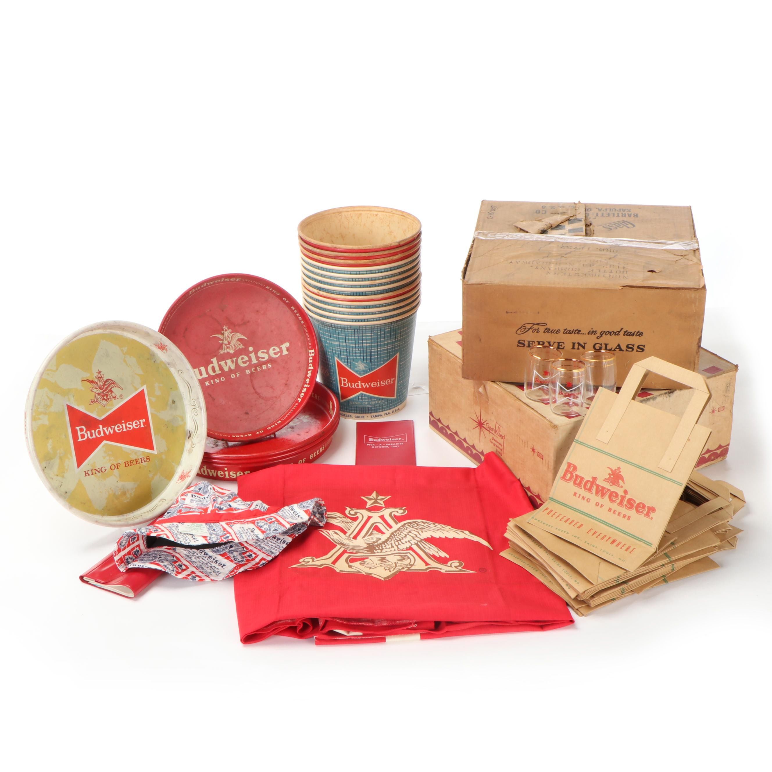 Budweiser Gold Rimmed Taster Glasses, Tablecloth, Serving Trays, Other