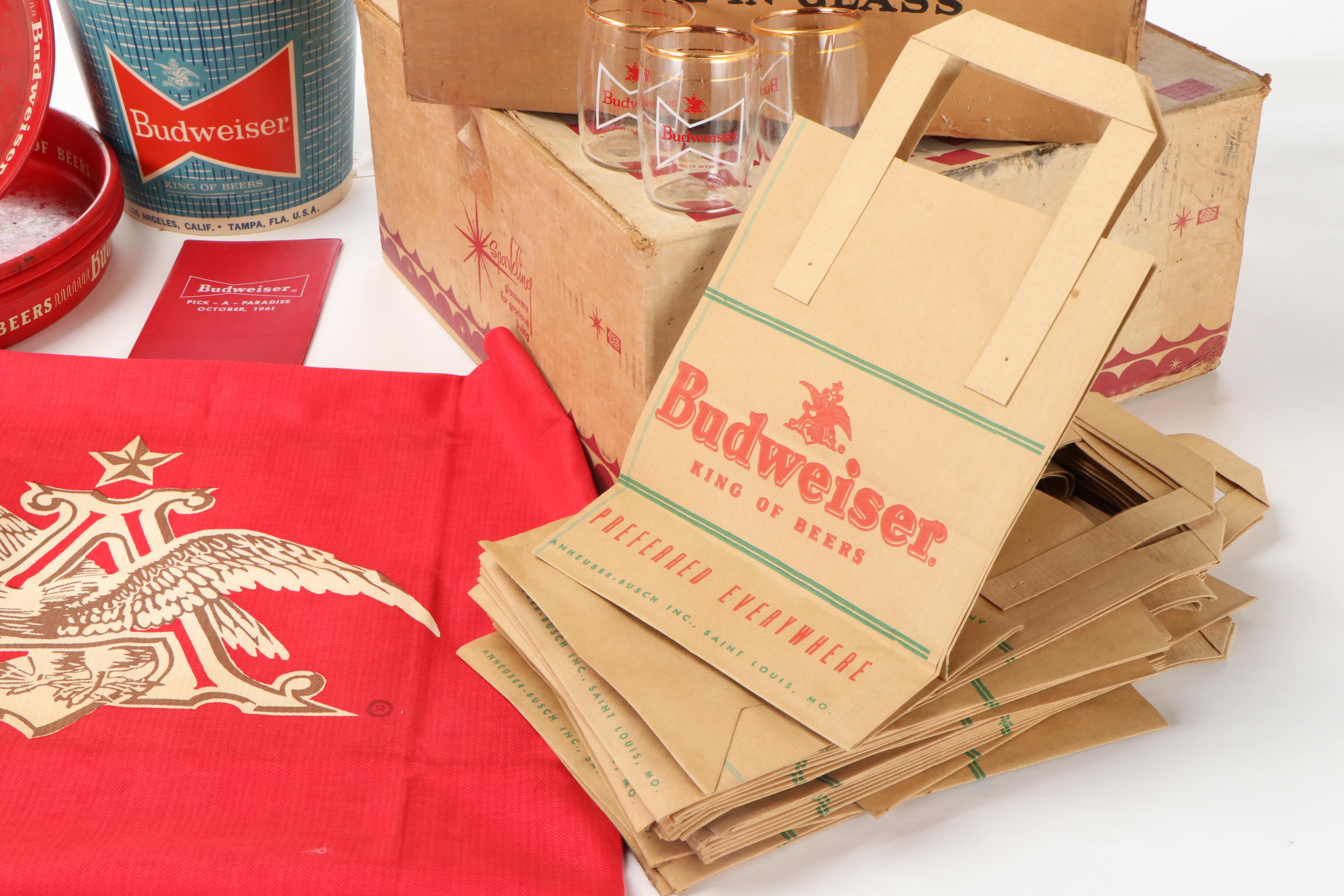 Budweiser Gold Rimmed Taster Glasses, Tablecloth, Serving Trays, Other