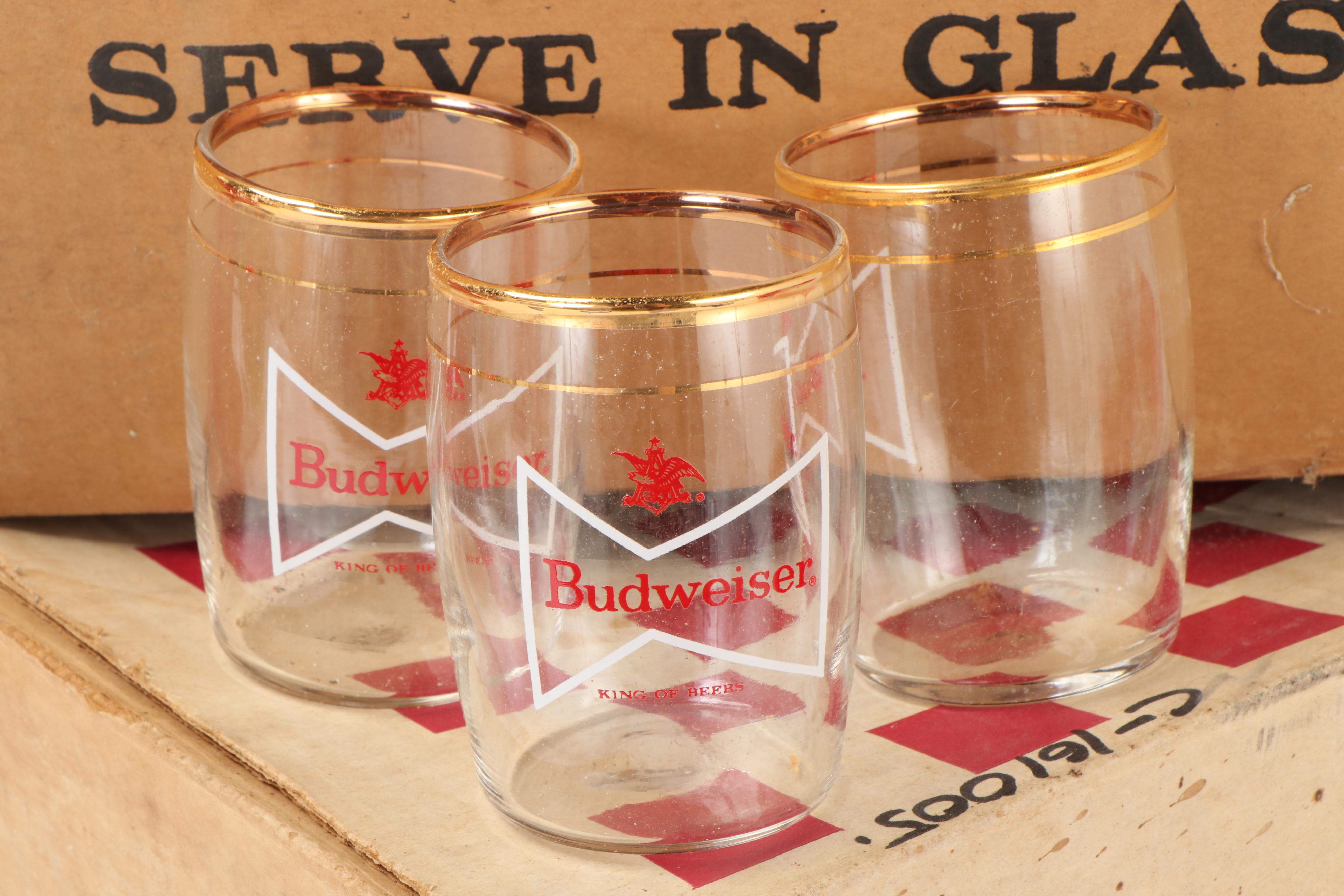 Budweiser Gold Rimmed Taster Glasses, Tablecloth, Serving Trays, Other